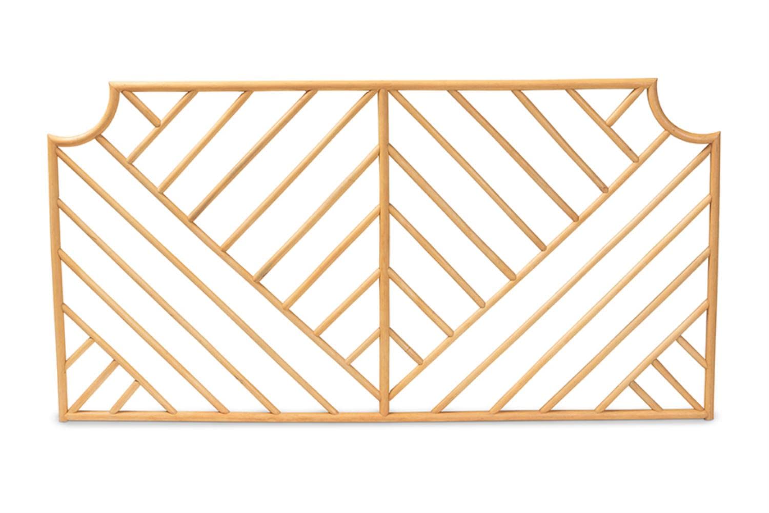 Baxton Studio Giza Modern Bohemian Rattan Queen Size Wall-Mounted Headboard - Natural Brown Woven Rattan Bed Frame Headboard for Bedroom Decor, Boho Chic Home Decor, Master Bedroom Upgrade