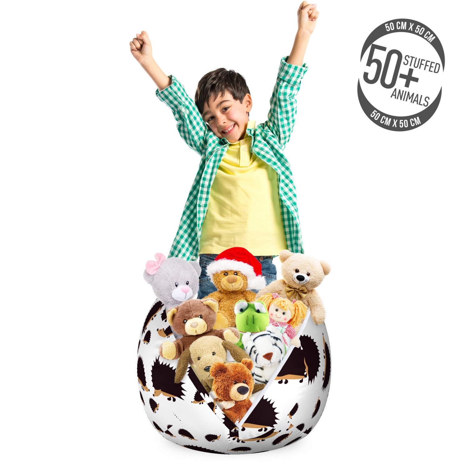 Ambesonne Hedgehog Storage Toy Bag Chair - Cartoon Porcupine Pattern, Washable Stuffed Animal Organizer, Small Size in Seal Brown & Pale Brown | Kids Room Decor, Plush Toy Storage, Playroom Organization