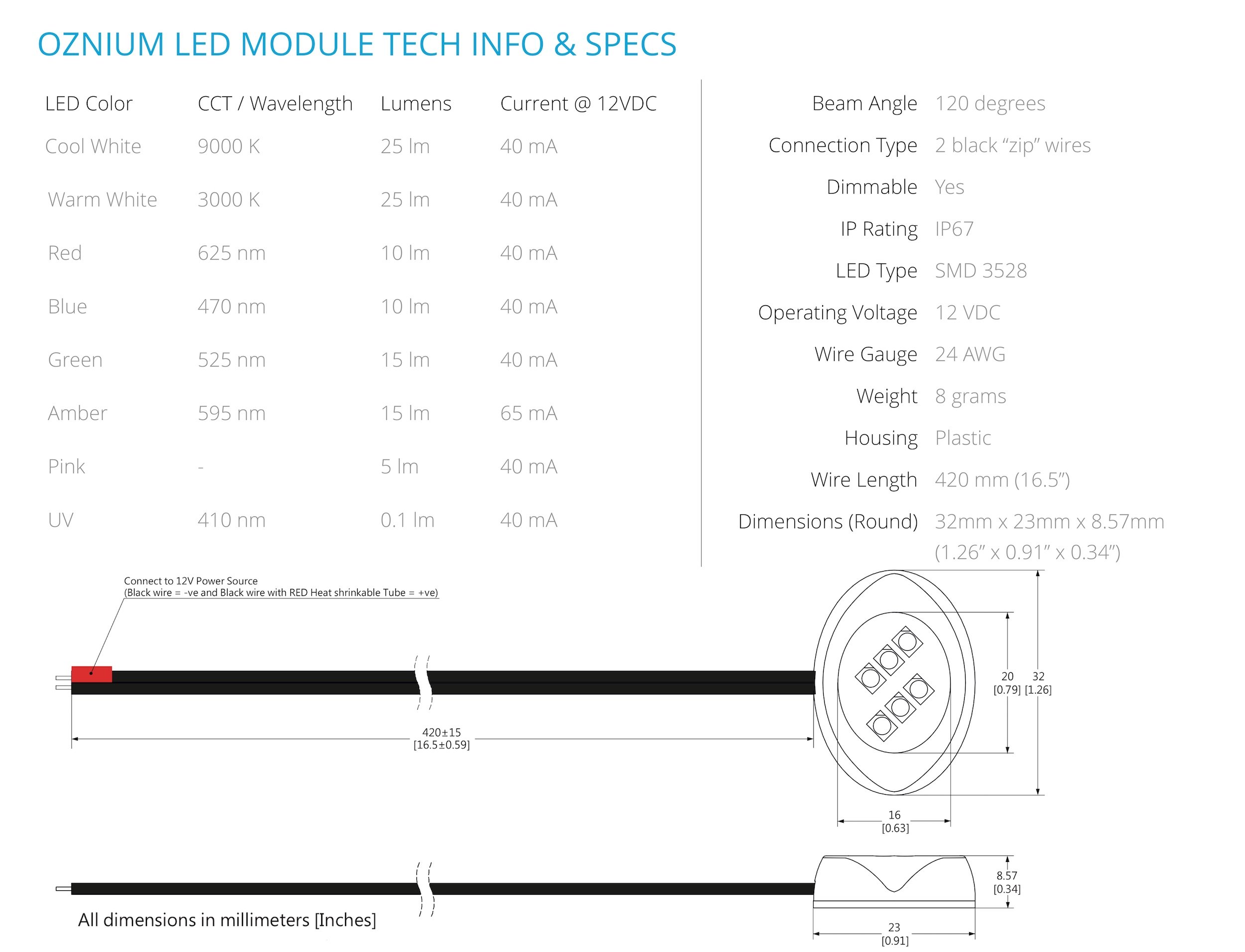 Oznium LED Modules - Round Chrome Housing with Blue LED Lights for Car, Motorcycle, and Home Decoration
