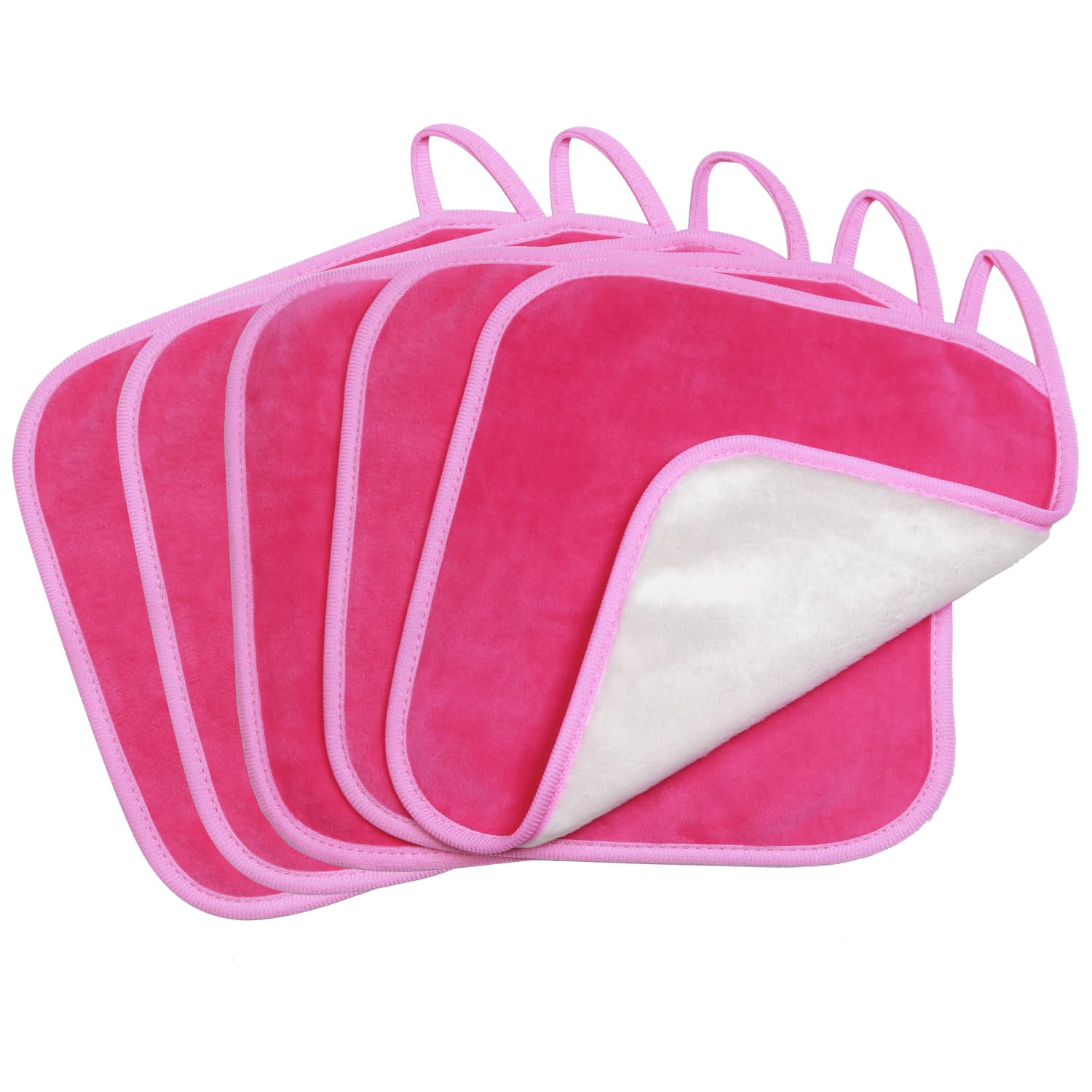 **Reusable Makeup Remover Cloth - 5 Pack Soft Face Towels for Gentle Makeup Removal, Washable & Eco-Friendly Makeup Wipes, Instantly Cleans Dirt with Just Water (8.6 x 8.6 Inch, Pink & White) - Perfect for Travel, Gym & Daily Skincare Routine**