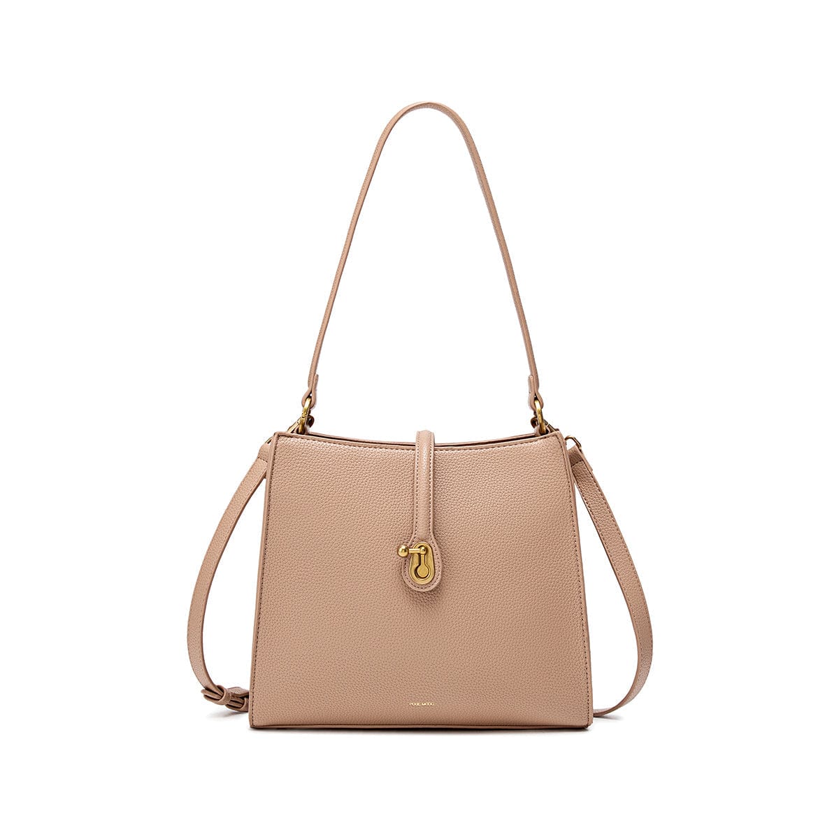Vegan Leather Shoulder Bag for Women - Lock Design, Latte Pebbled Texture - Perfect for Work, Travel, and Everyday Use