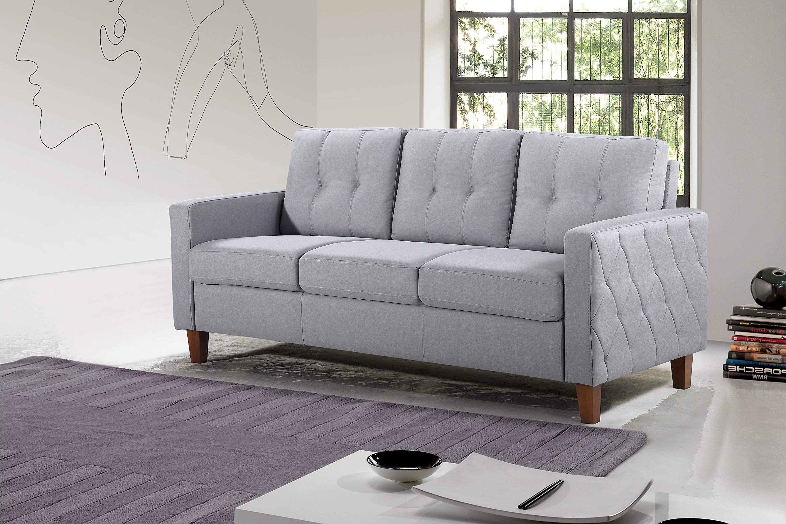 Mid Century Modern Tufted 3-Seater Sofa & Accent Armchair Set - Upholstered Living Room Furniture with Removable Cushions for Bedroom, Home Office | Cozy Lounge Seating for Family Gatherings & Relaxation