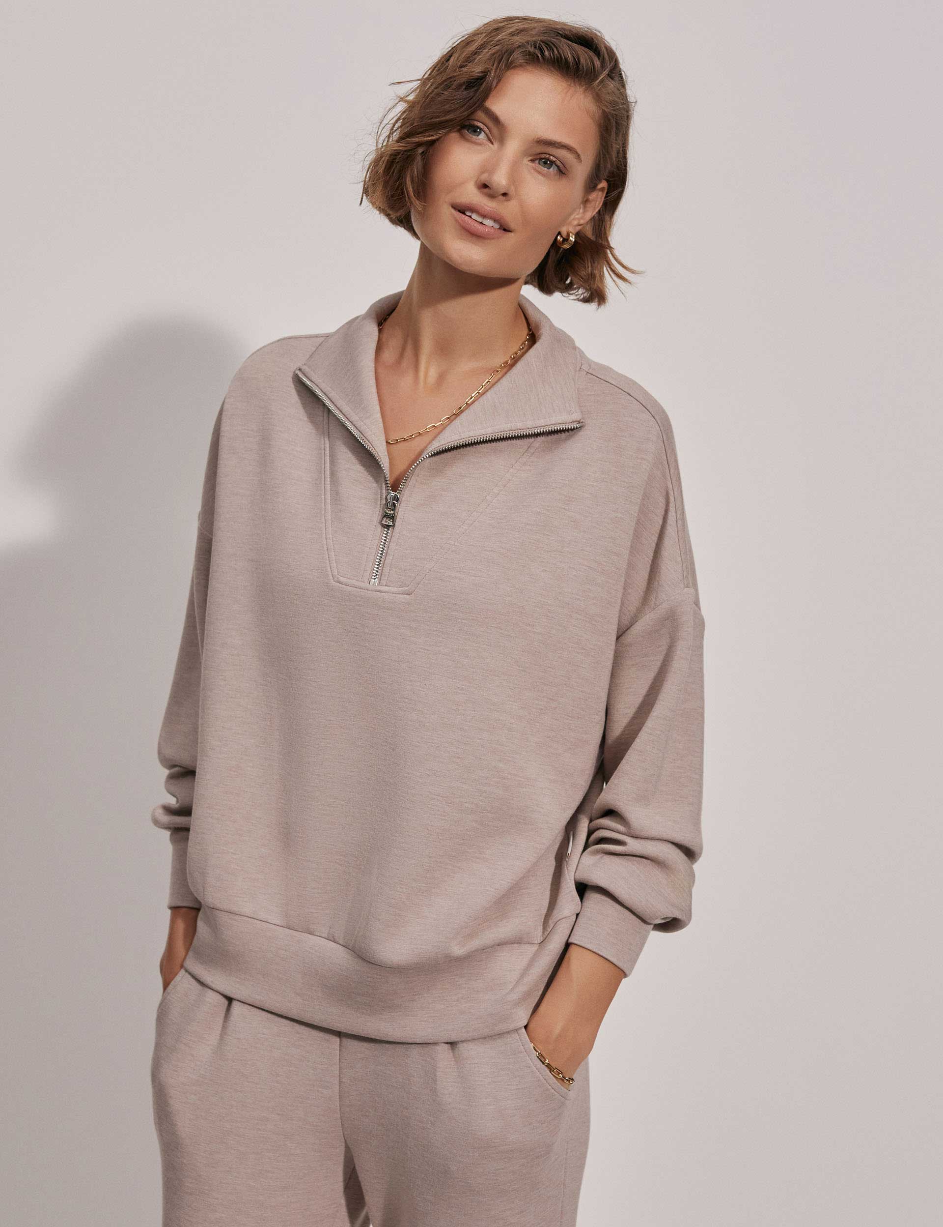Hawley Half Zip Sweatshirt for Men & Women | Soft Fleece Pullover Hoodie | Taupe Marl Color | Perfect for Casual Wear, Gym & Outdoor Activities