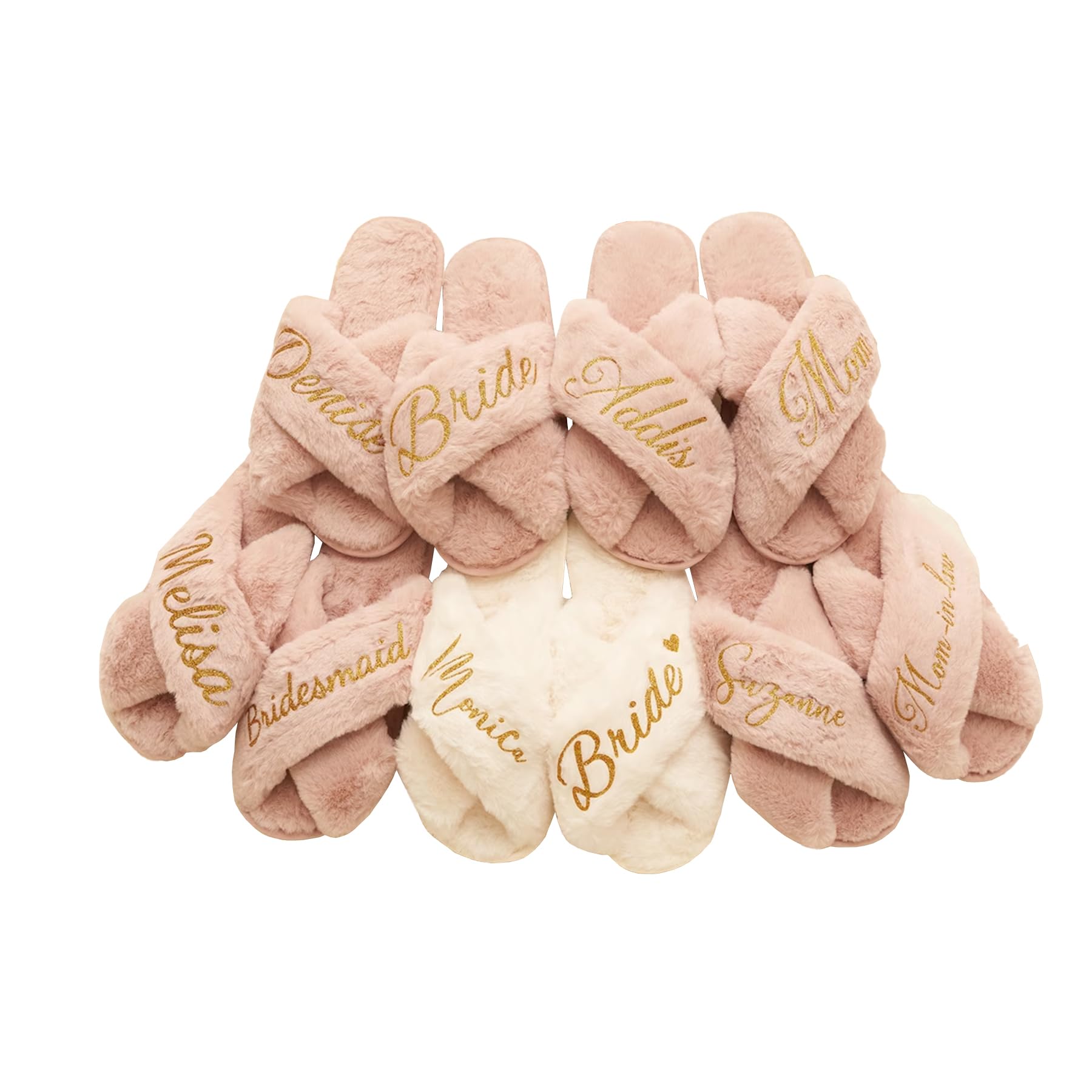 Personalized Fluffy Bridesmaid Slippers - Custom Bride Slippers for Bachelorette Party, Bridal Shower & Wedding Gifts - Cozy House Shoes for Bridal Party & Newlyweds