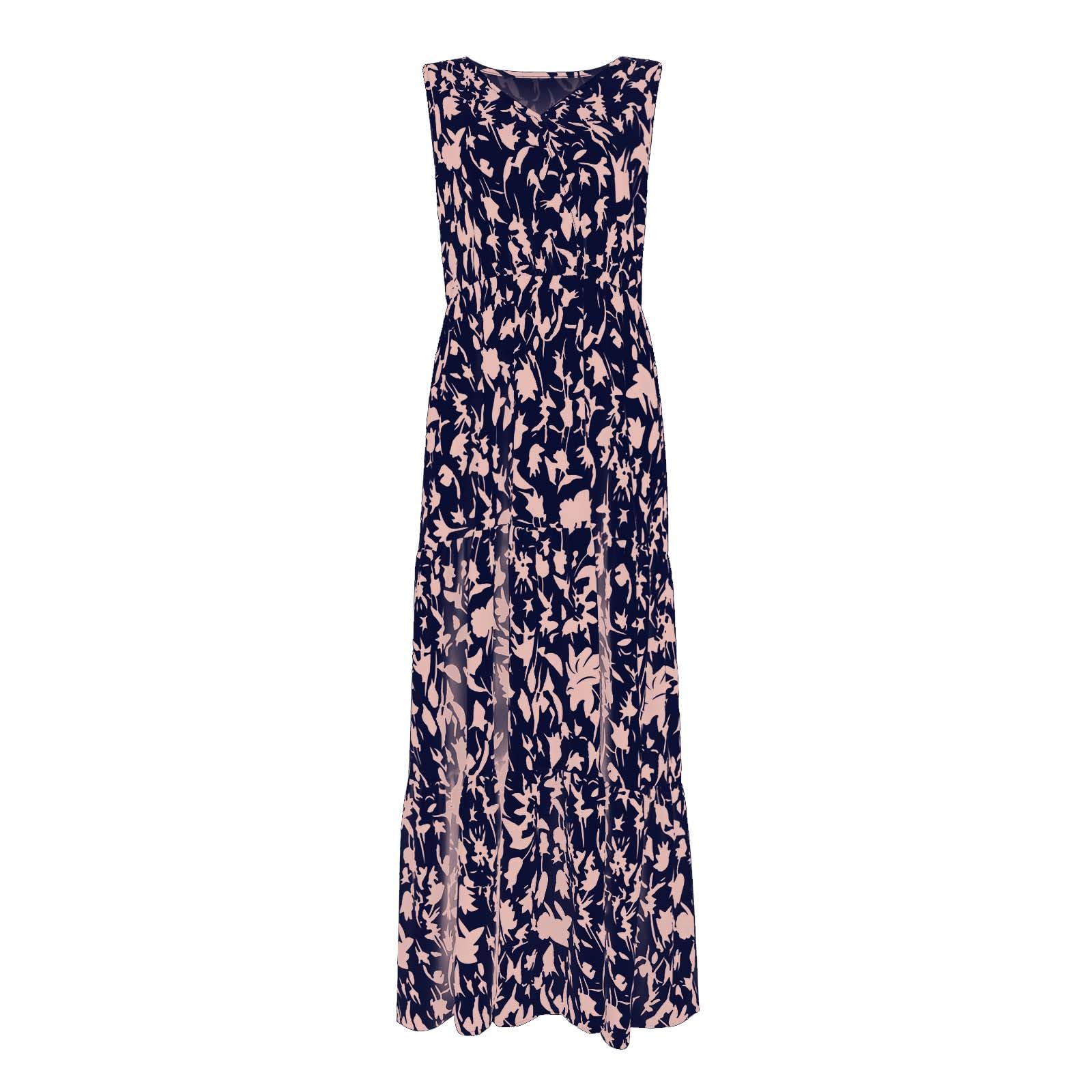 2024 Women's Floral Maxi Dress - Sleeveless V-Neck Loose Flowing Sundress for Casual Wear & Guest Occasions | Summer Beach, Party, Vacation Outfit