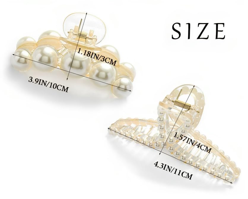 Korean Fashion Large Pearl Hair Claw Clips - Stylish Hair Barrettes for Women & Girls (Set of 2) | Perfect for Updos, Ponytails & Everyday Hairstyles
