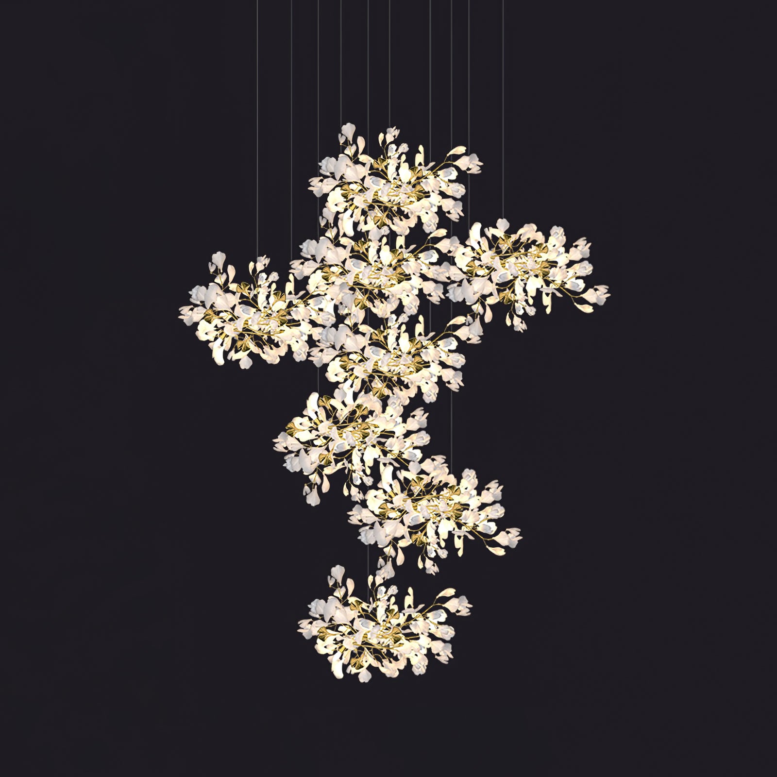 Elegant Ginkgo Leaf Chandelier - Handcrafted Brass Ceiling Light Fixture with Nature-Inspired Design for Dining Room, Living Room or Bedroom Decor