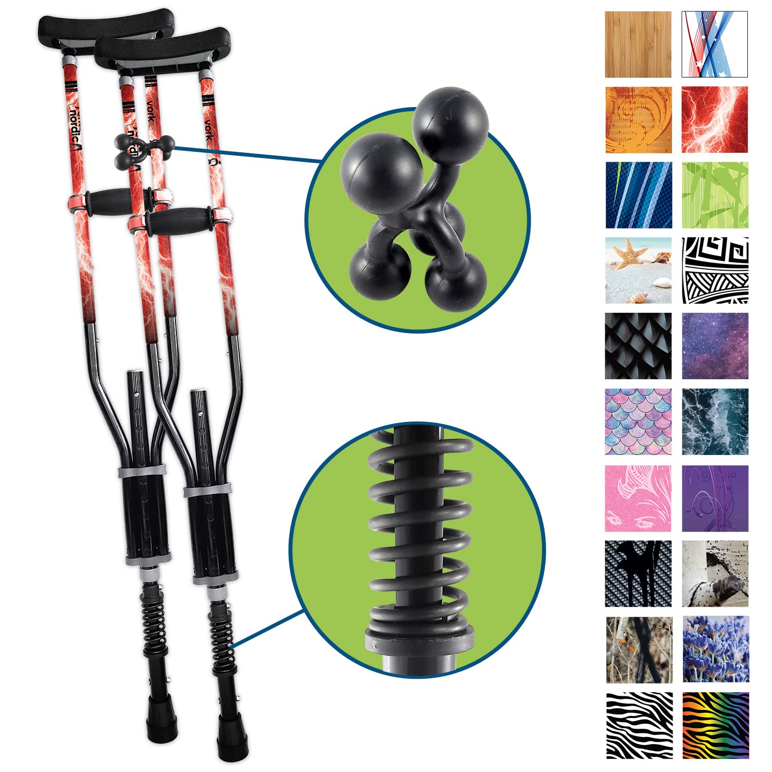 York Nordic - Adjustable Spring Cushion Crutches for Adults (4'7