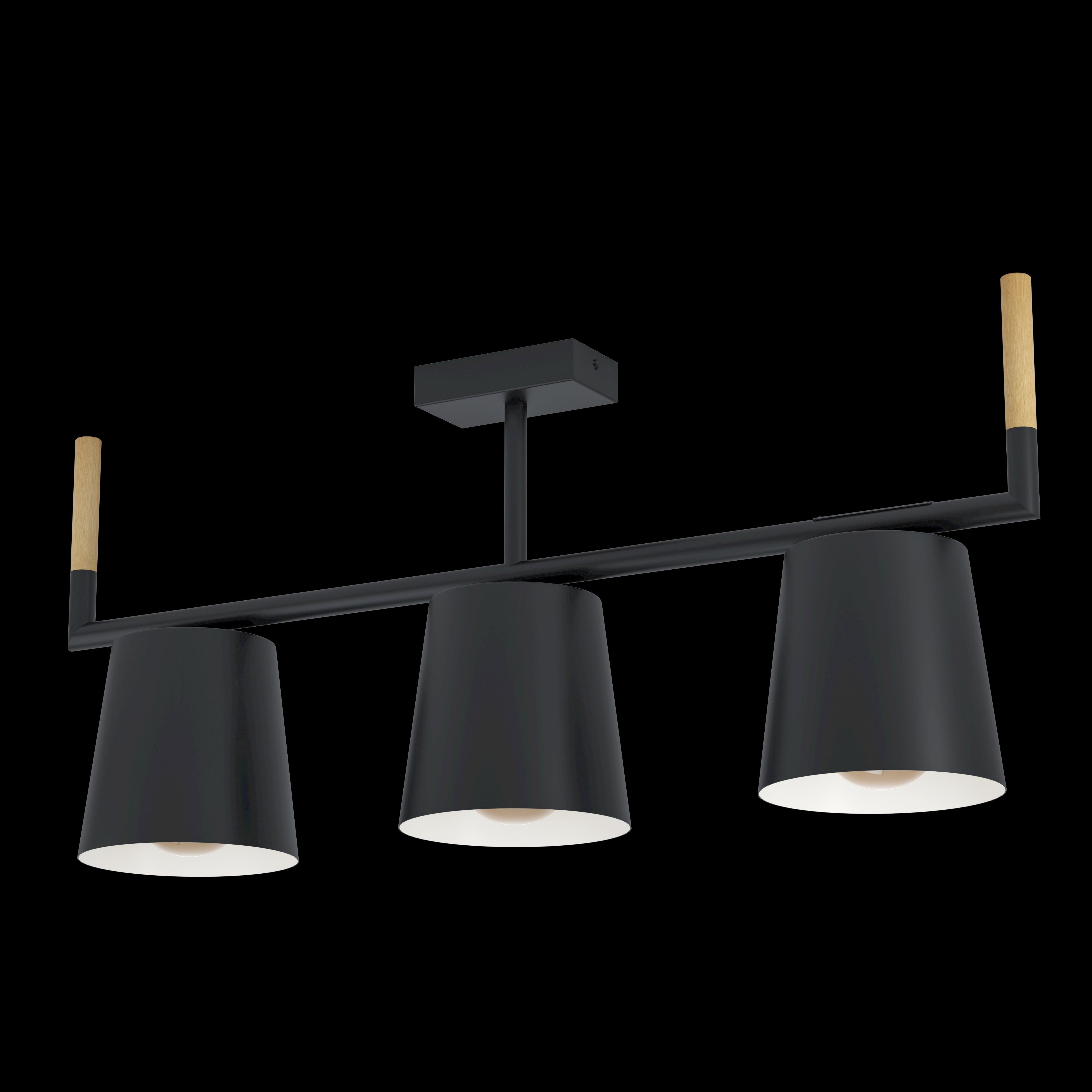 Eglo Lacey 3-Light Semi Flush Mount Ceiling Light - Black Steel & Wooden Finish for Bedroom, Living Room, or Dining Room Lighting