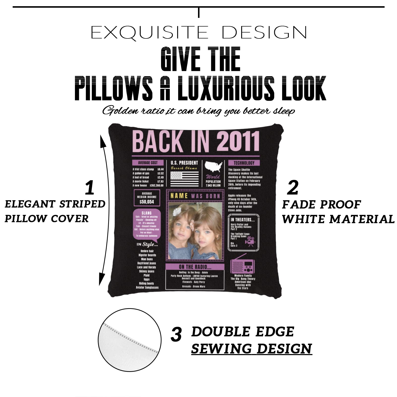 13th Birthday Decorations for Girls & Boys - Purple Custom Throw Pillow with Super Soft Cover (2011 Theme) | Perfect for Teen Birthday Parties, Sofa Decor & Unique Gifts for Men & Women
