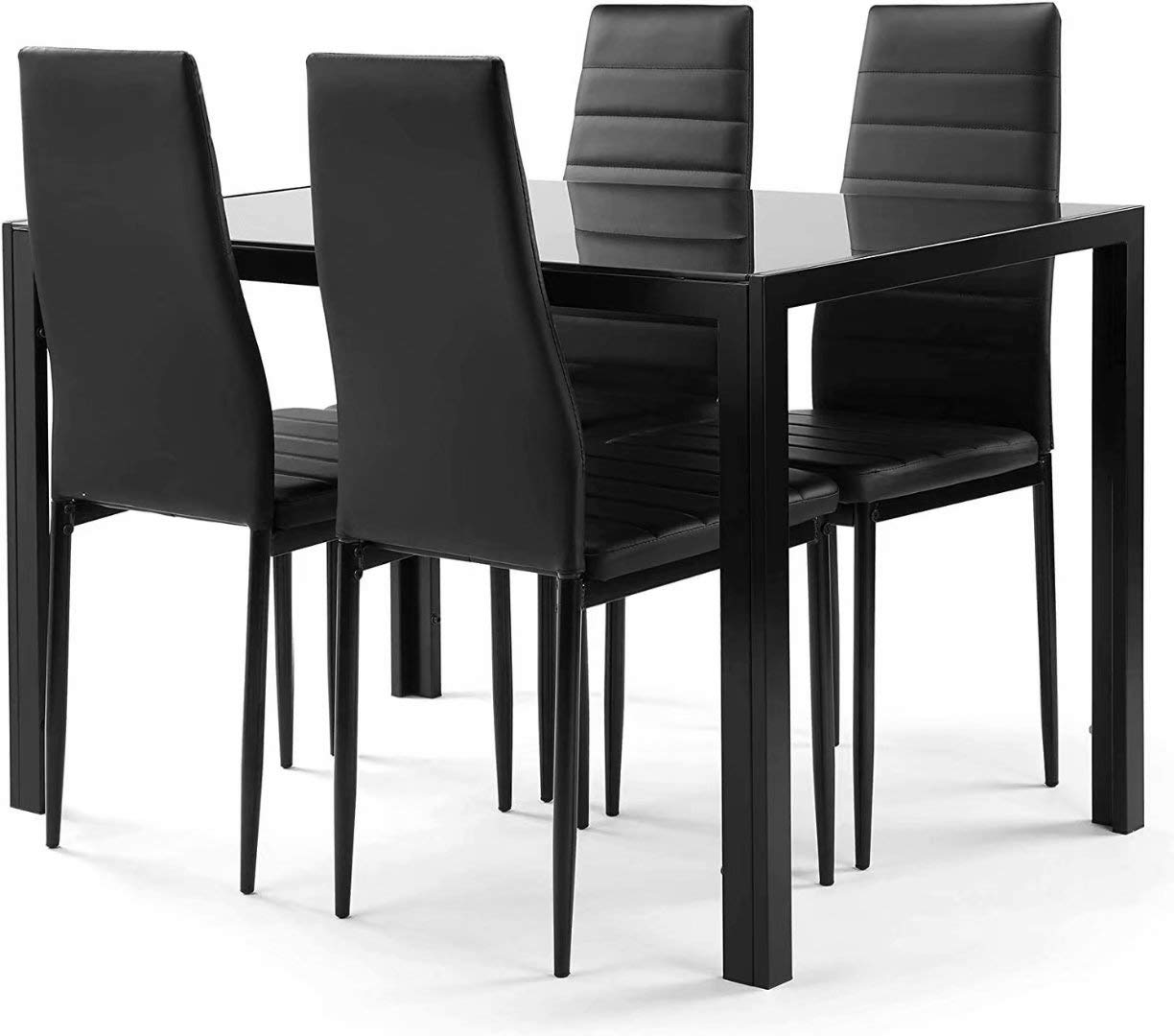 IANIYA Square Glass Dining Table with 4 Black Chairs for Kitchen & Dining Room