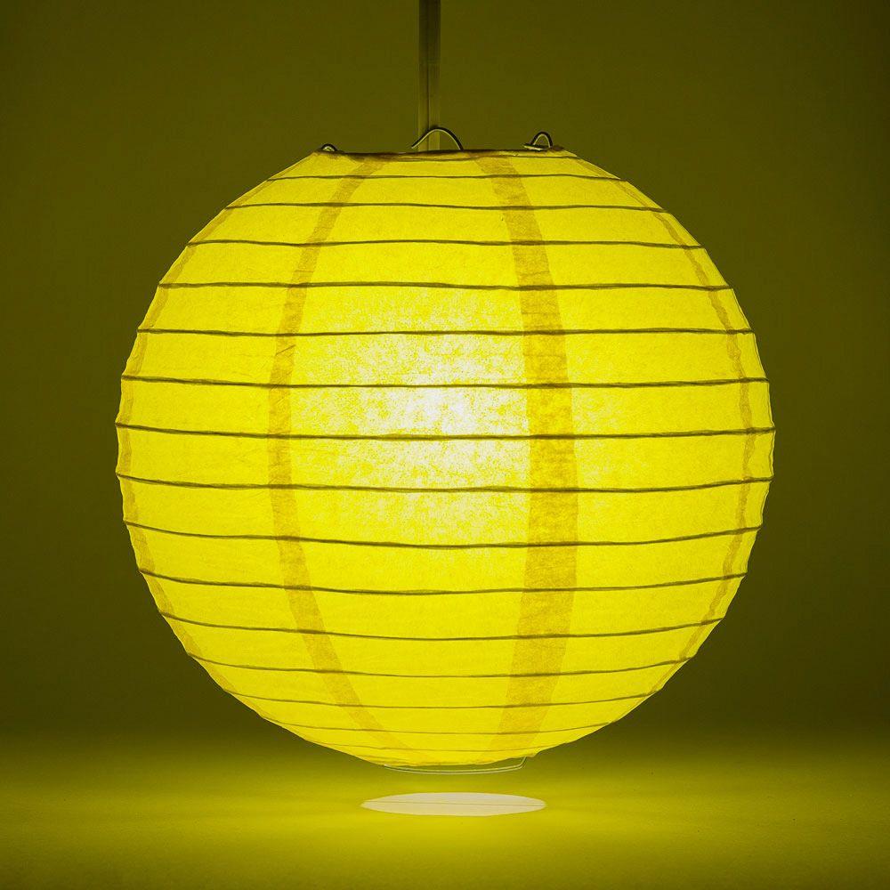 4 Pack Yellow Round Paper Lanterns with Parallel Ribbing - Hanging Party Decorations for Indoor/Outdoor Weddings, Birthday Parties & Home Decoration (String Lights Sold Separately)