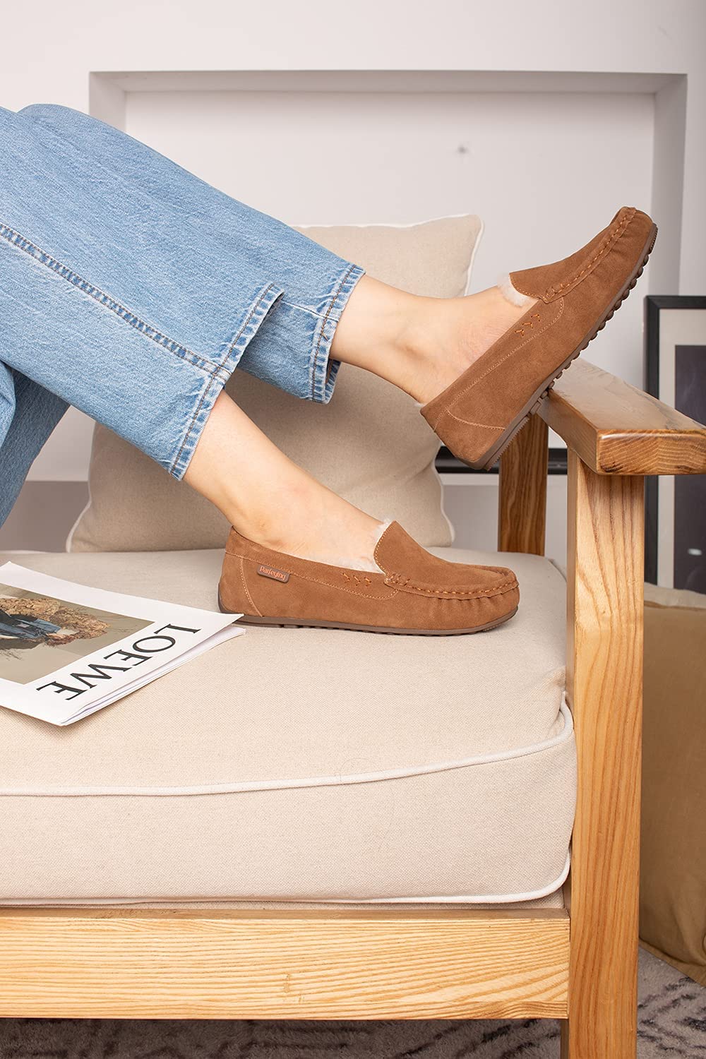 Parfeying Women's Sheepskin Moccasin Slippers - Soft Cow Suede Memory Foam Loafers for Indoor/Outdoor Wear - Cozy House Shoes for Driving, Lounging & Winter Comfort