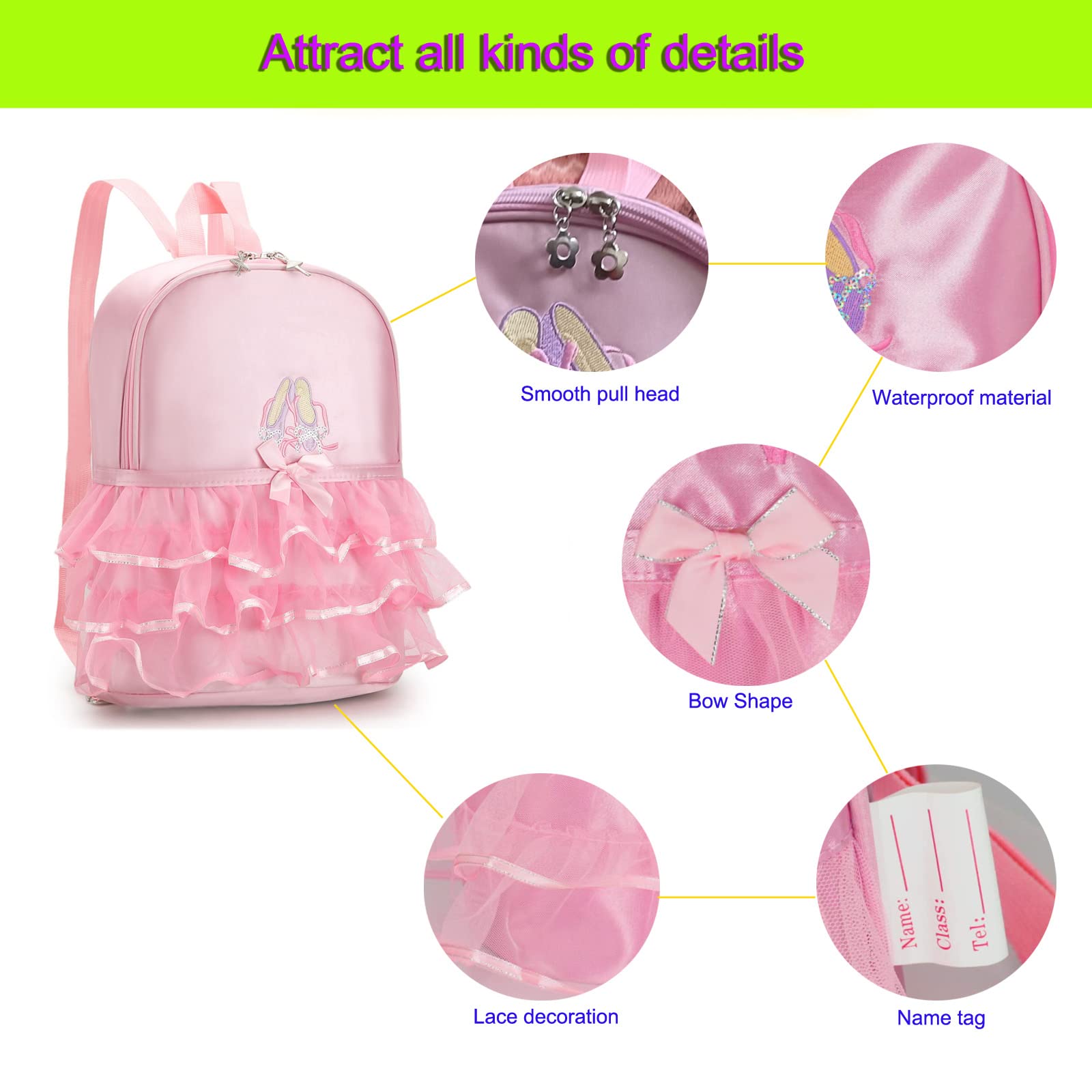 Cute Green Ballet Dance Backpack Tutu Dress Bag - Waterproof Small Duffle for Girls, Perfect for Ballet Classes, Gym, and Dance Practice
