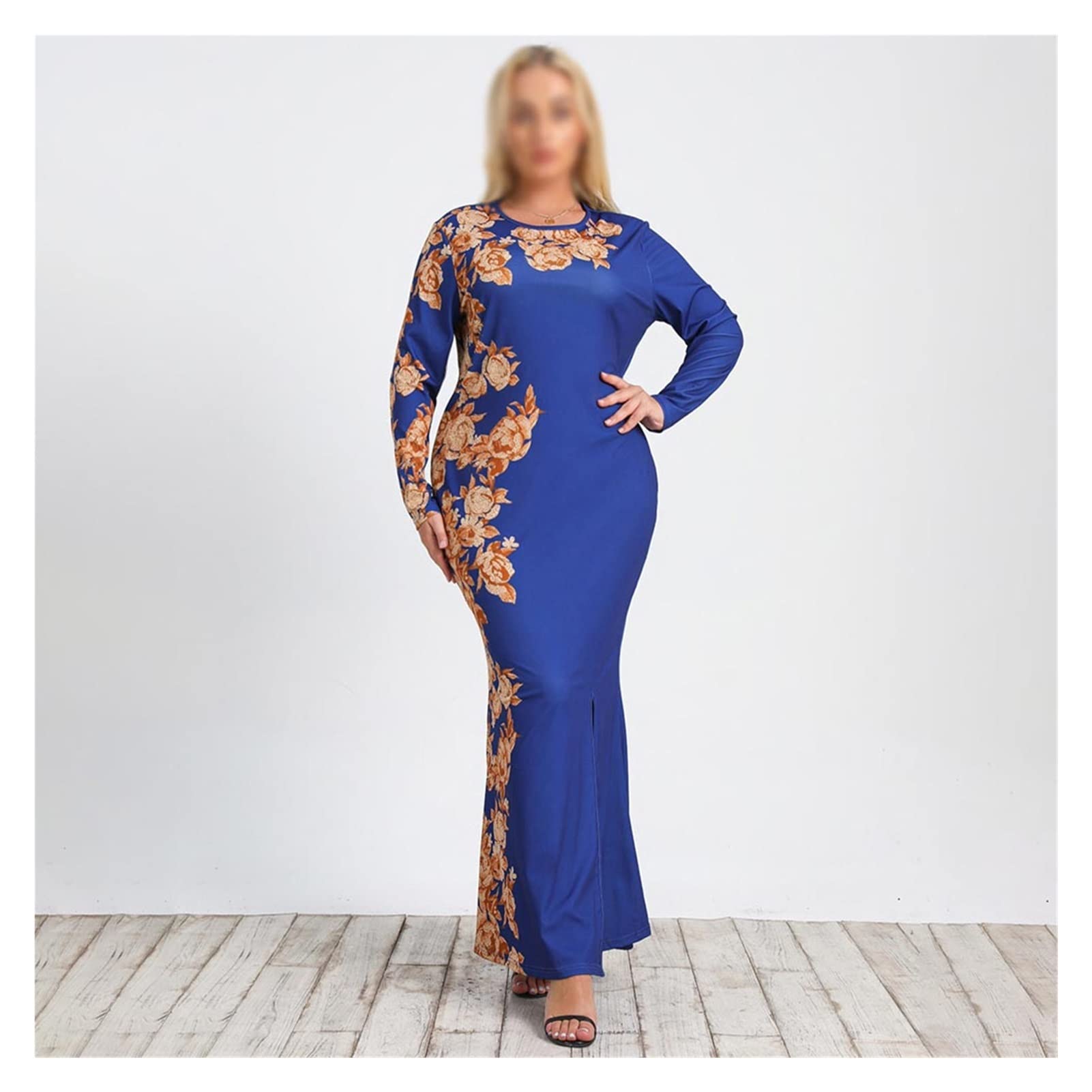 Floral Print O-Neck Bodycon Dress for Plus Size Women | Fall Fashion Dress in Color A & Size XXXXL | Perfect for Parties, Weddings & Autumn Outings
