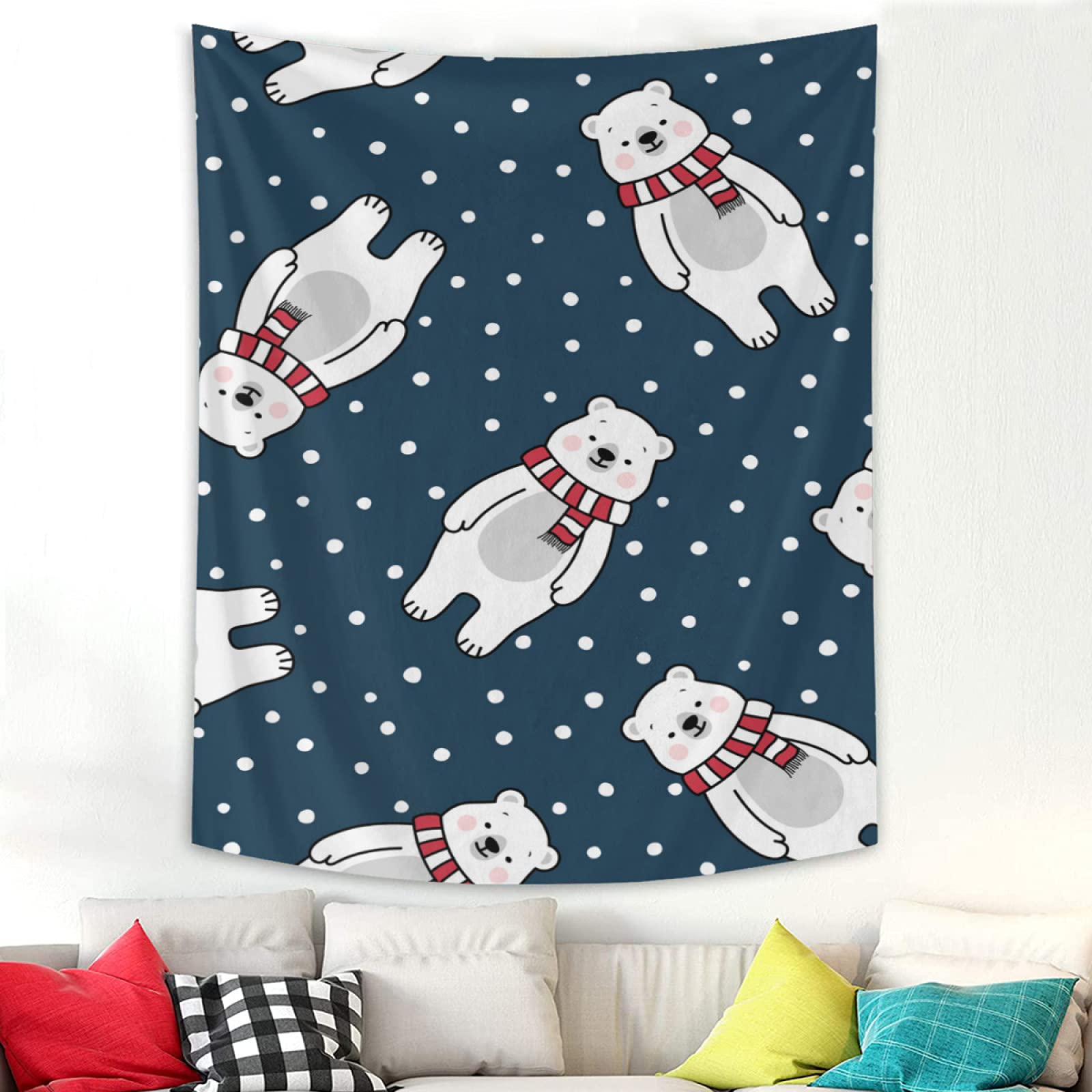 Cute Polar Bear Tapestry Wall Hanging - TropicalLife NIxux Aesthetic Bedroom Decor, 40x60 Inch Polyester Fabric Art for Cozy Home & Dorm Room Decorations