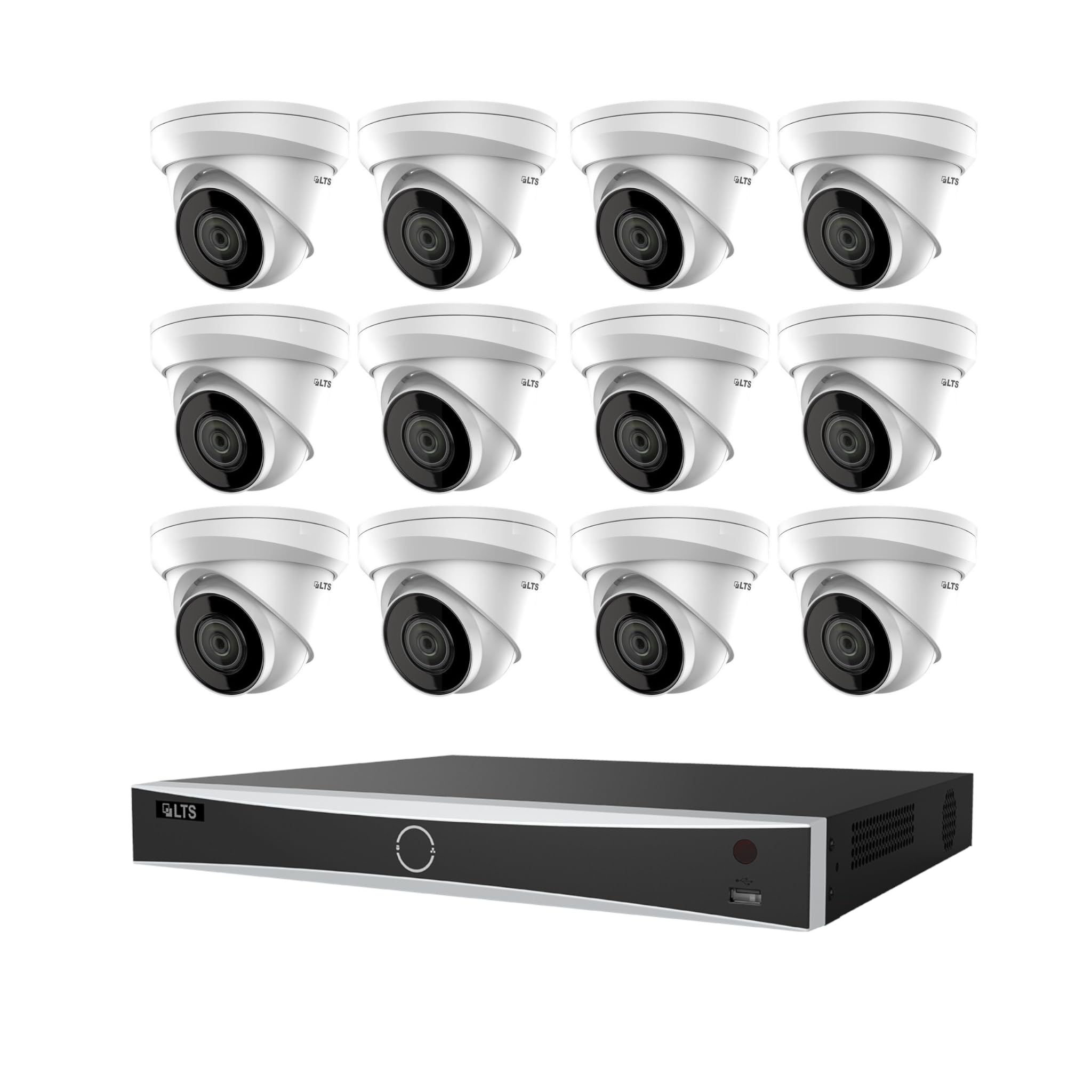 LTS LTN8716D-P16N 16-Channel 4K PoE NVR with 2TB HDD & CMIP1042W-28MA 4MP Turret IP Camera (12 Cameras Included) - Complete Security Surveillance System for Home & Business Protection