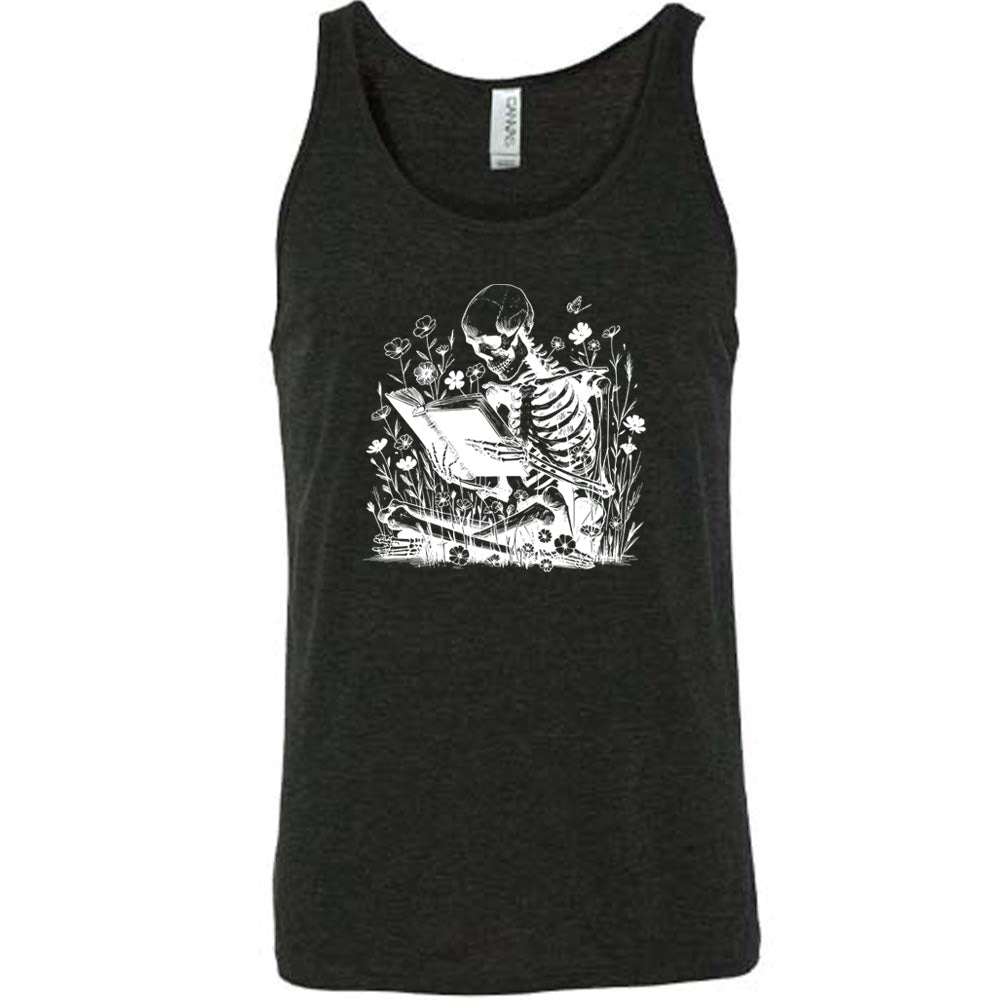 Skeleton Print Reading Shirt - Unisex Graphic Novelty T-Shirt for Book Lovers & Halloween Costume