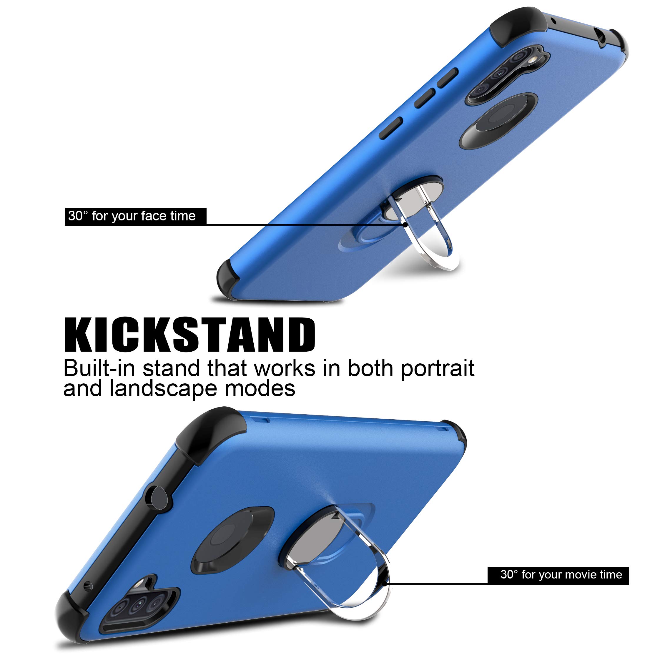 Shockproof Samsung Galaxy A11 Case with Screen Protector & Ring Holder Kickstand - Compatible with SM-A115F (Blue) | Perfect for Daily Protection, Hands-Free Viewing & Secure Grip