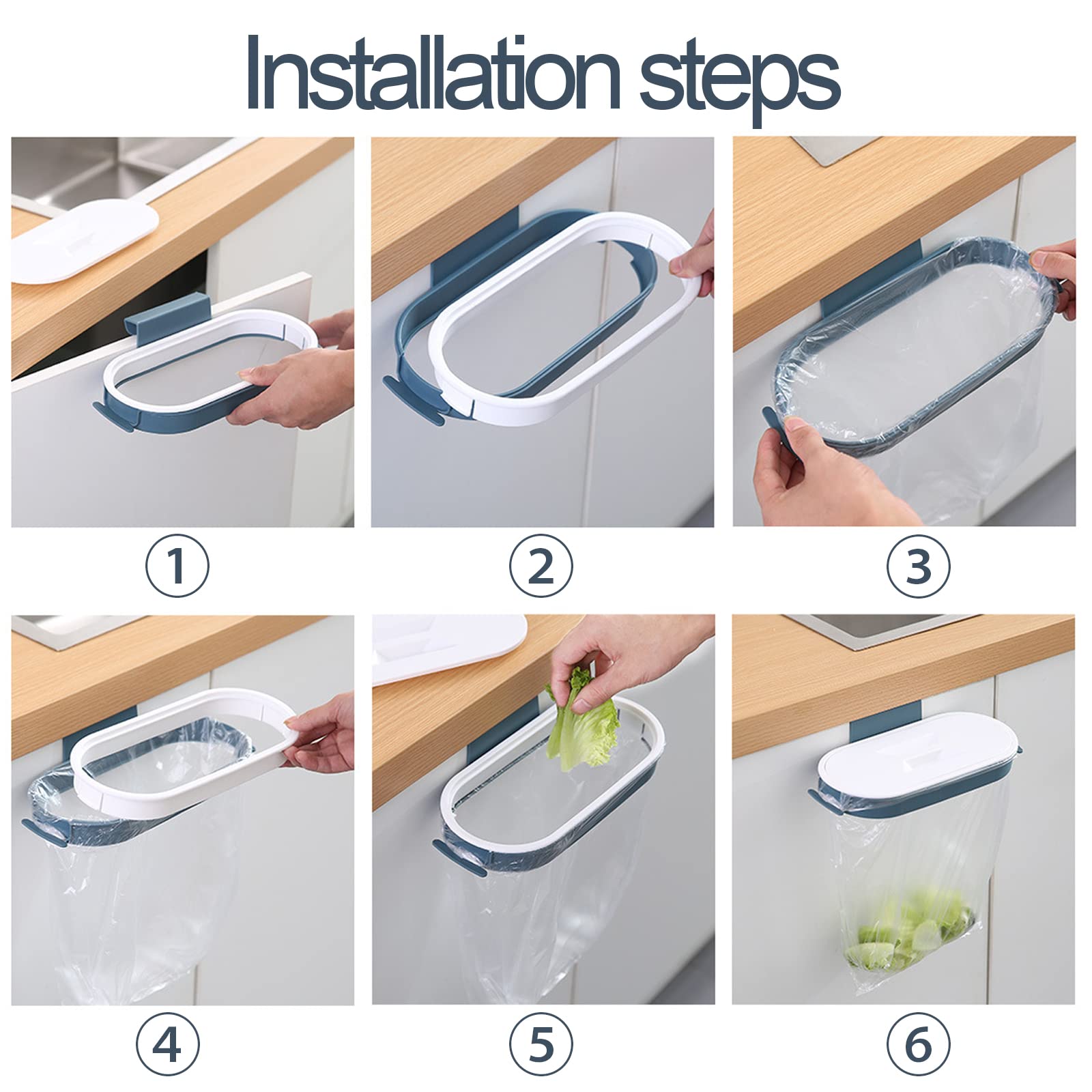 2-Pack Hanging Trash Bag Holder Rack with Removable Lid - Space-Saving Kitchen Cabinet Door Organizer for Garbage Bags, Towels & Storage (Blue & Pink) - Perfect for Small Kitchens, Bathrooms & RVs