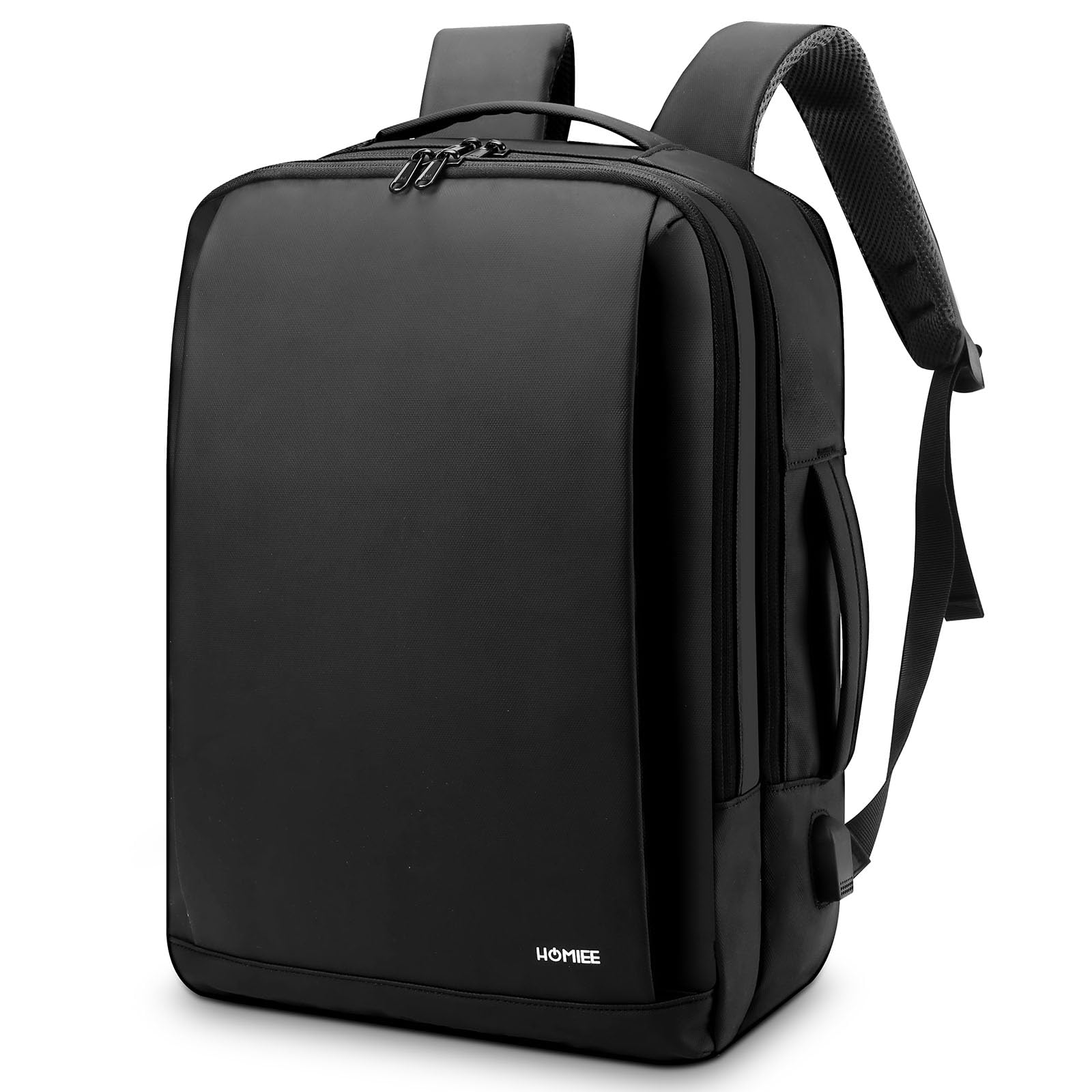 HOMIEE Expandable 30L Water Resistant Business Backpack for Men - 15.6 Inch Laptop Backpack with USB Charging Port - Perfect for Office, Travel & Commuting - Black