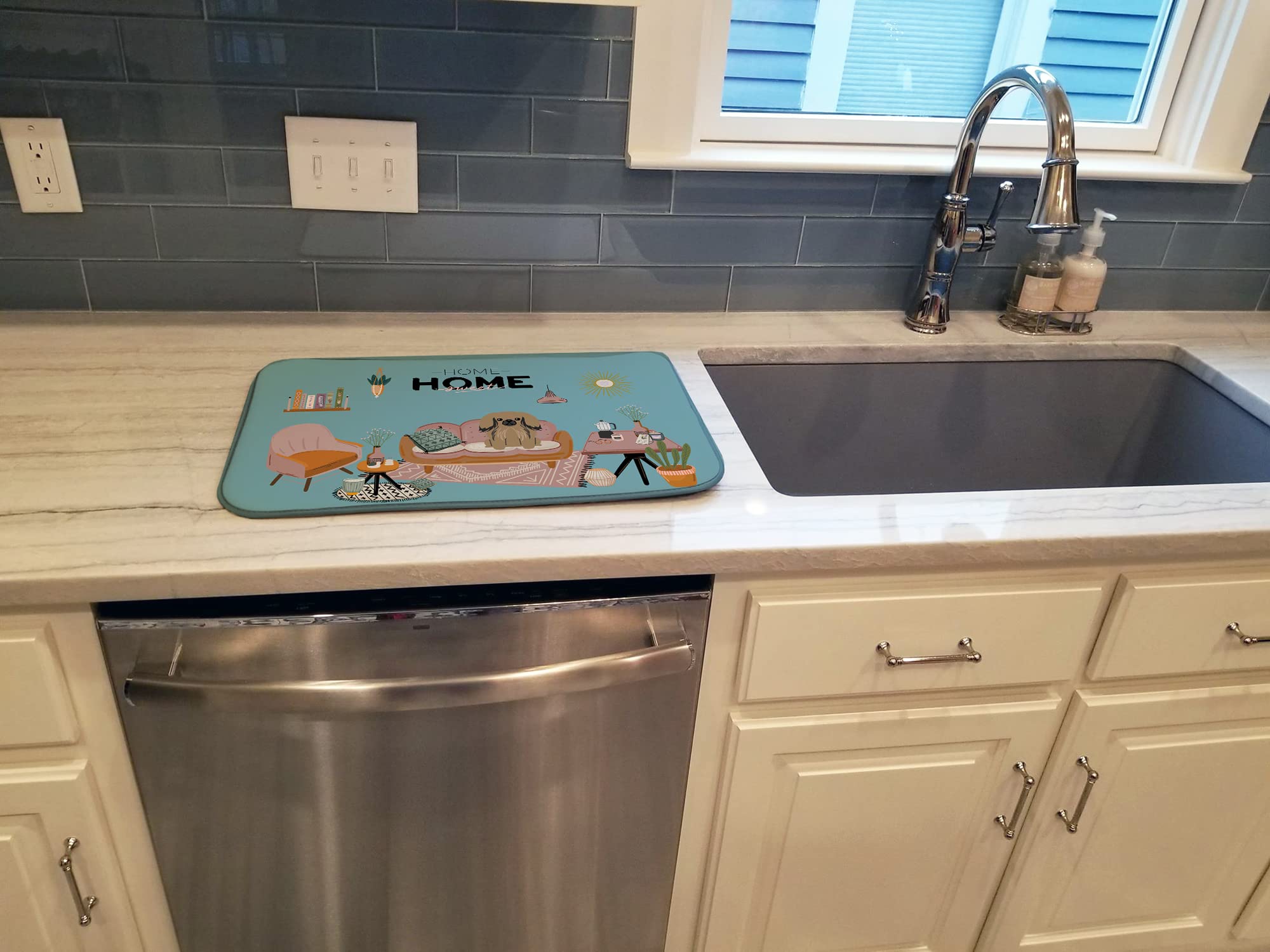 Pekingese Dish Drying Mat - Absorbent Kitchen Counter Mat (14x21
