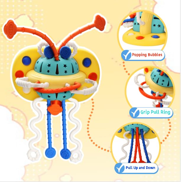 Montessori Silicone Pull String Toys for Babies 6-18 Months - High Chair Sensory Toys with Suction Cup, Fine Motor Skill Development Activity for Toddlers Boys & Girls - Perfect Travel Toy & 1st Birthday Gift for 1 Year Old (Ideal for Car Seats, Strollers & Airplane Travel)