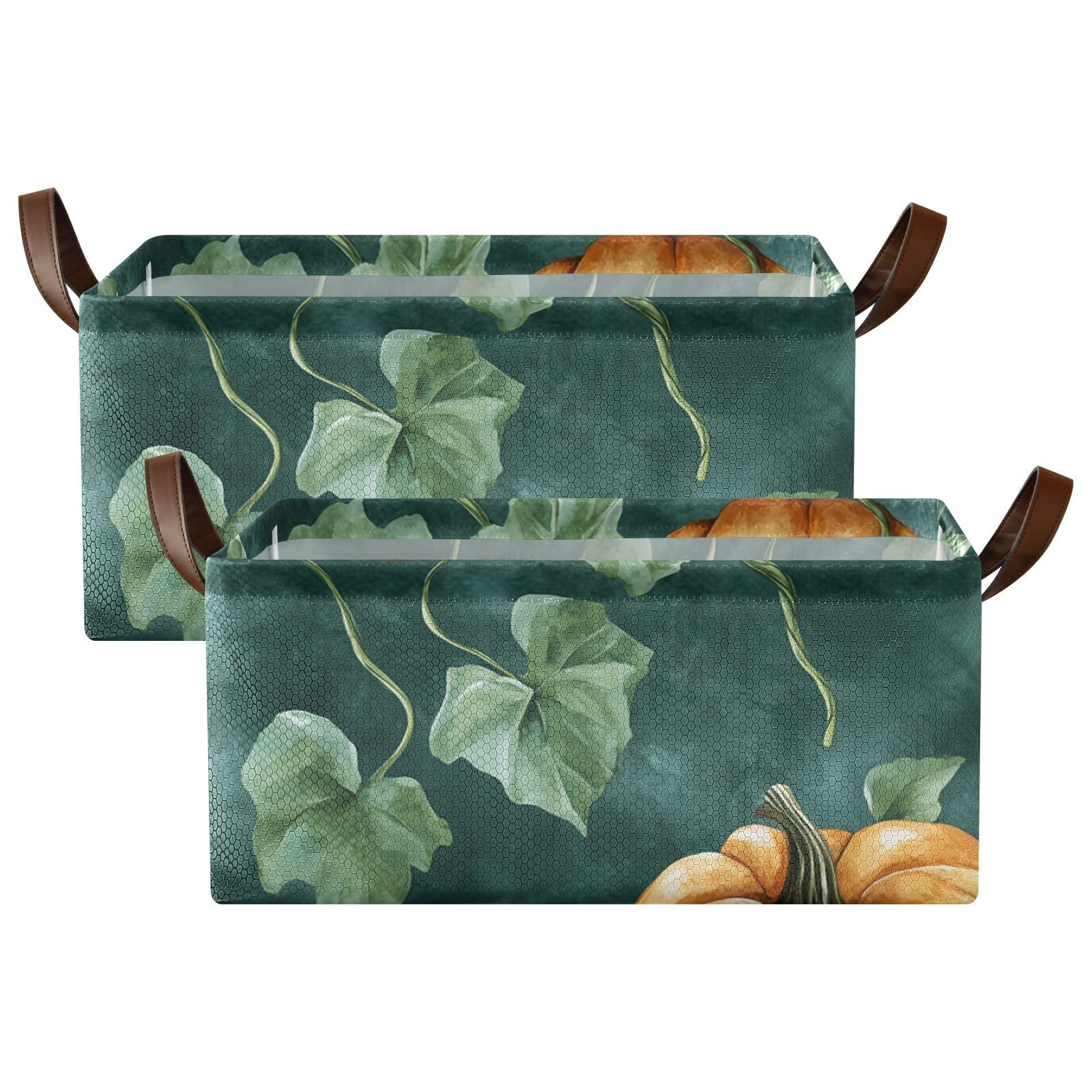 Foldable Metal Frame Storage Bins - Green Pumpkin Organizer for Home & Office