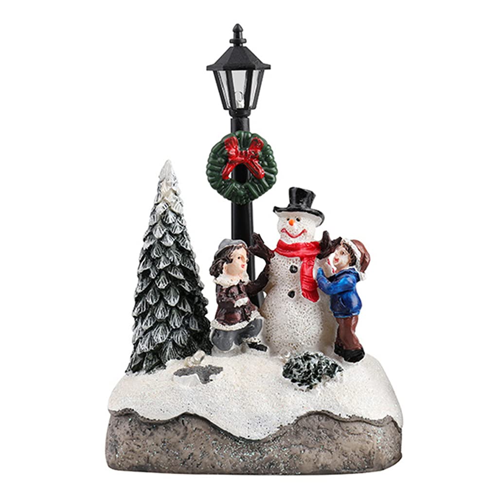 Christmas Village Scene LED Night Lamp - Snowman & Tree Resin Ornament with Warm White Lights | Perfect for Holiday Home Decor, Gift Giving & Winter Display