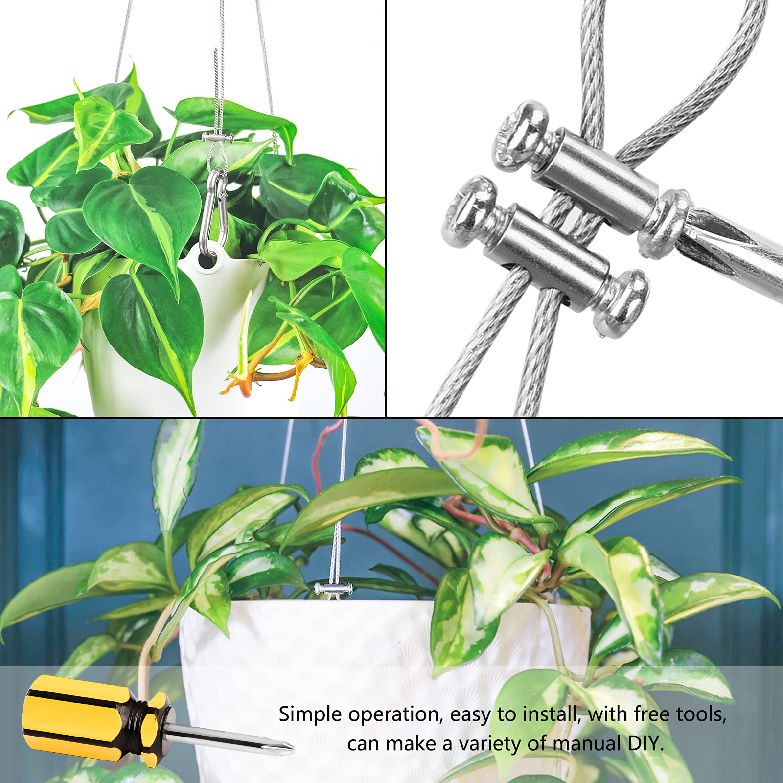 50PCS Adjustable Wire Rope Clips for 1-2mm Diameter Cables - Aluminum Crimping Loop Sleeves with End Screw Stopper & Screwdriver - Perfect for Marine, Construction, and DIY Projects