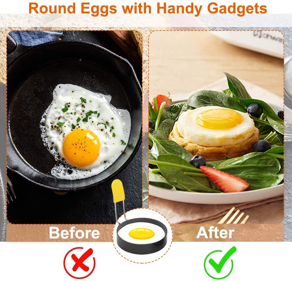 2.9 Inch Nonstick Egg Rings Set of 2 with Silicone Handle - Perfect Round Egg Mold for Frying Eggs, English Muffins, Breakfast Sandwiches - Ideal for Home Kitchen, Camping & Restaurant Cooking
