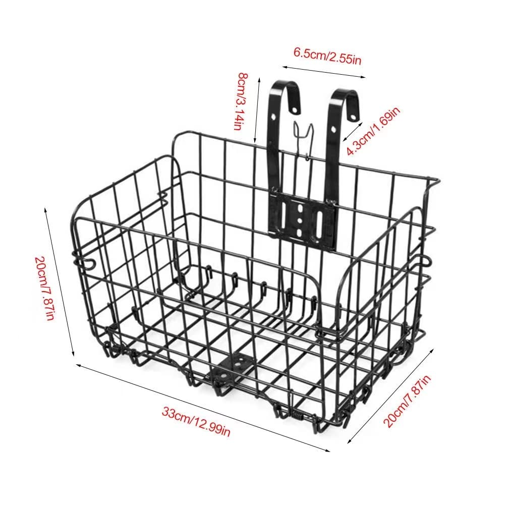 Foldable Metal Bike Basket - Front Handlebar & Rear Seat Frame Hanging Storage Basket with Detachable Bag | Perfect for Shopping, Commuting, Mountain Bikes & Outdoor Cycling Accessories | Great for Groceries, Picnics & Daily Rides