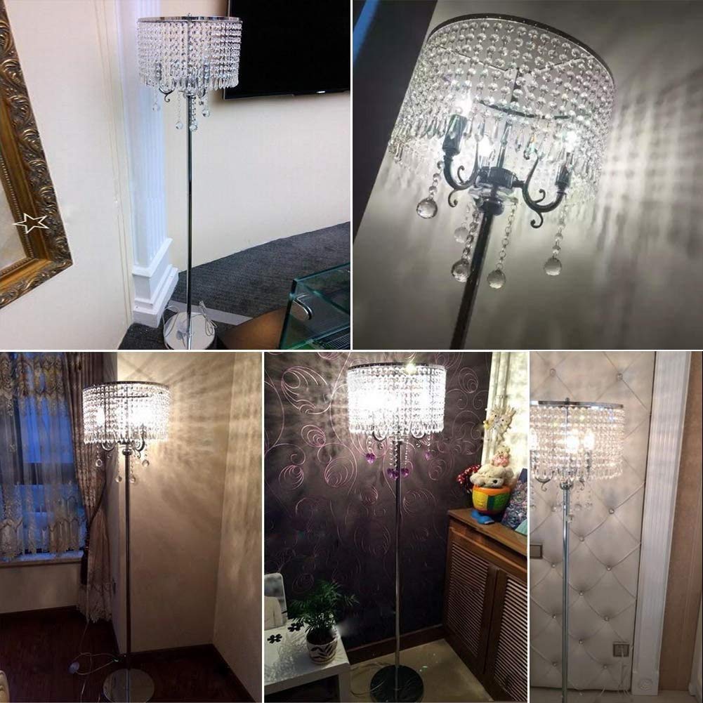 Elegant K9 Crystal Floor Lamp with Chrome Finish - 2-Light Modern European Luxury Lighting for Living Room, Bedroom & Office Decor
