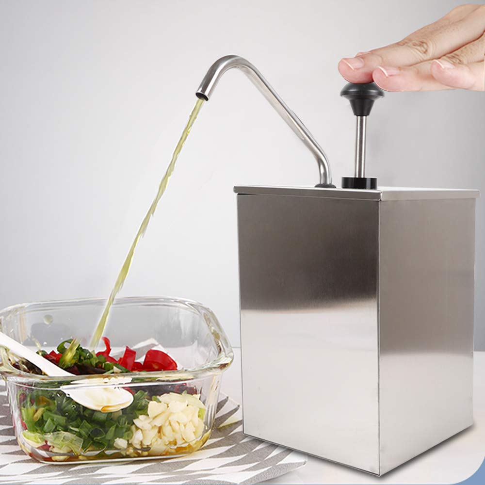 4L Stainless Steel Condiment Pump with Cover - 304 Food-Grade Sauce Dispenser for Restaurants, Cafes & Commercial Kitchens - Perfect for Ketchup, Mustard, Mayo & Syrup Dispensing