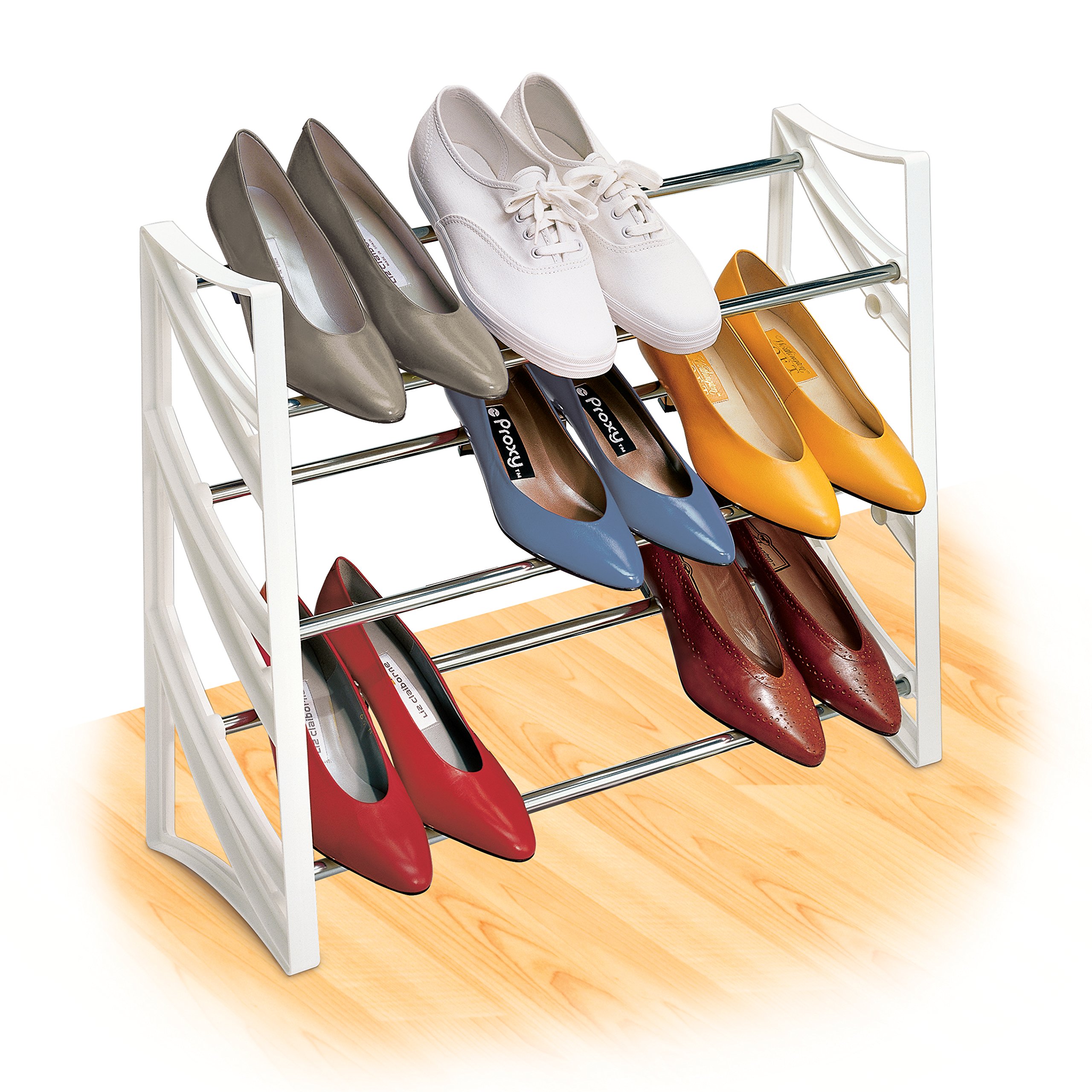 Lynk 9 Pair Convertible Shoe Rack Organizer - 3 Tier Space Saving Closet Storage for Shoes - White | Perfect for Bedroom, Entryway, and Small Spaces