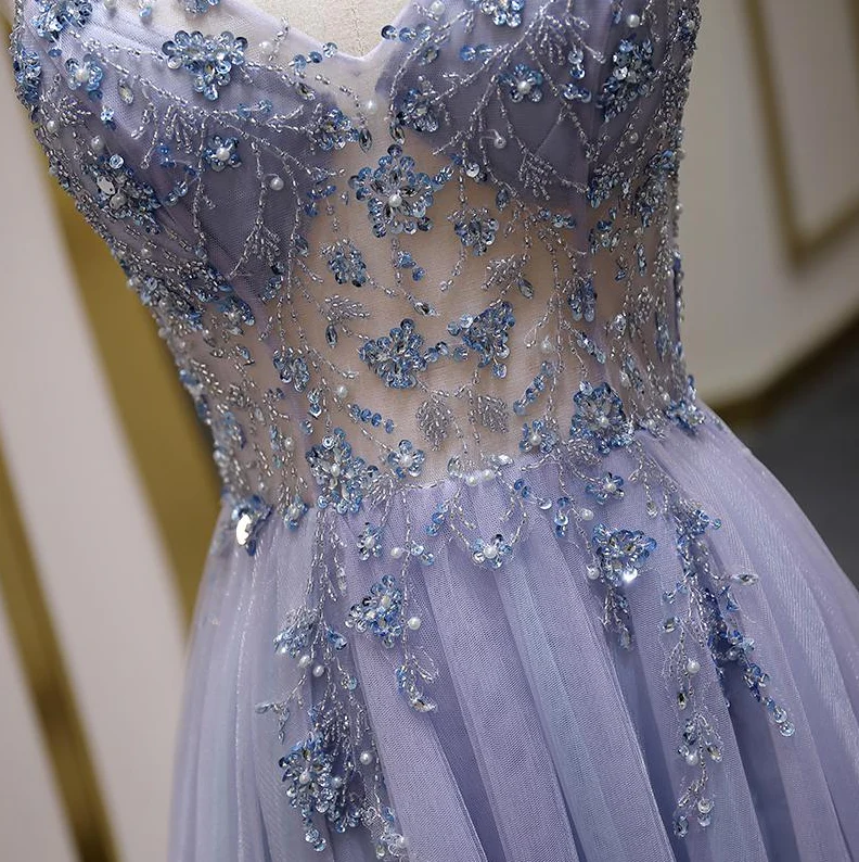 Elegant A-Line Spaghetti Strap Long Prom Dress in Lavender - Perfect for Evening Parties, Homecoming & Formal Events | Style J3810