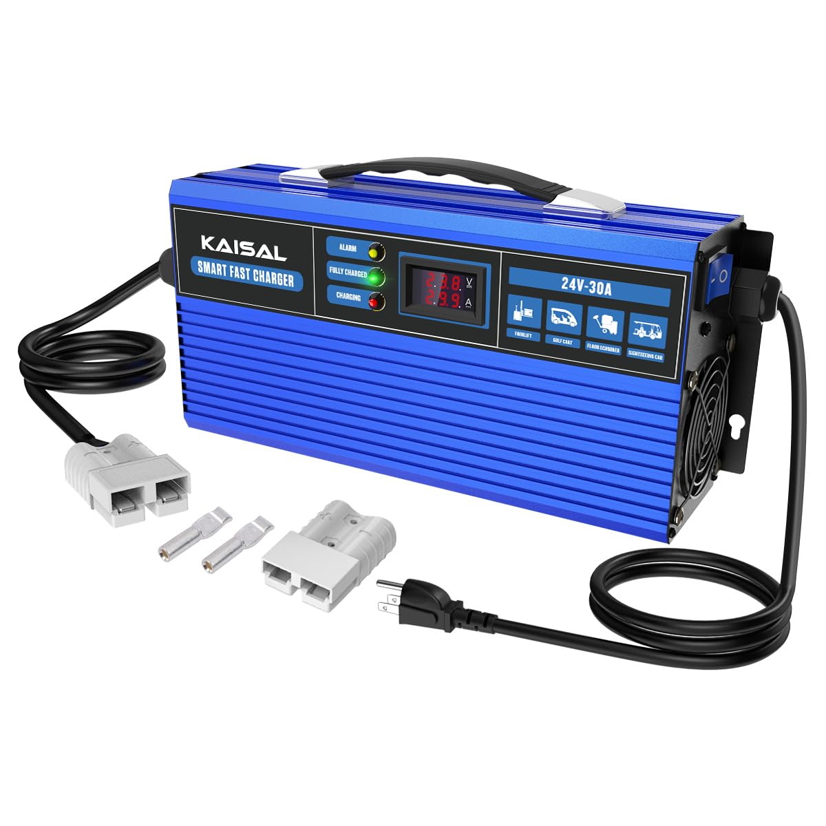 24V 30A Smart Forklift Battery Charger - 900W Fully Automatic LCD Display with 7 Protections - Trickle Charger for Electric Pallet Jack, Forklift & Floor Scrubber - Ideal for Warehouses, Factories & Industrial Use