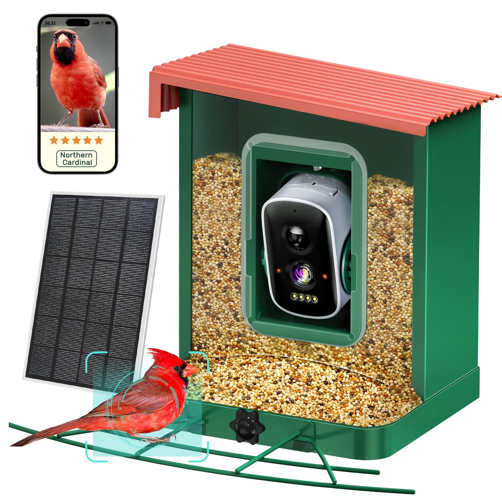 Smart Bird Feeder with Camera - Wireless HD Bird Watching Camera with Auto Capture, Motion Detection & Night Vision - Perfect Gift for Bird Lovers - Ideal for Backyard, Garden & Nature Observation