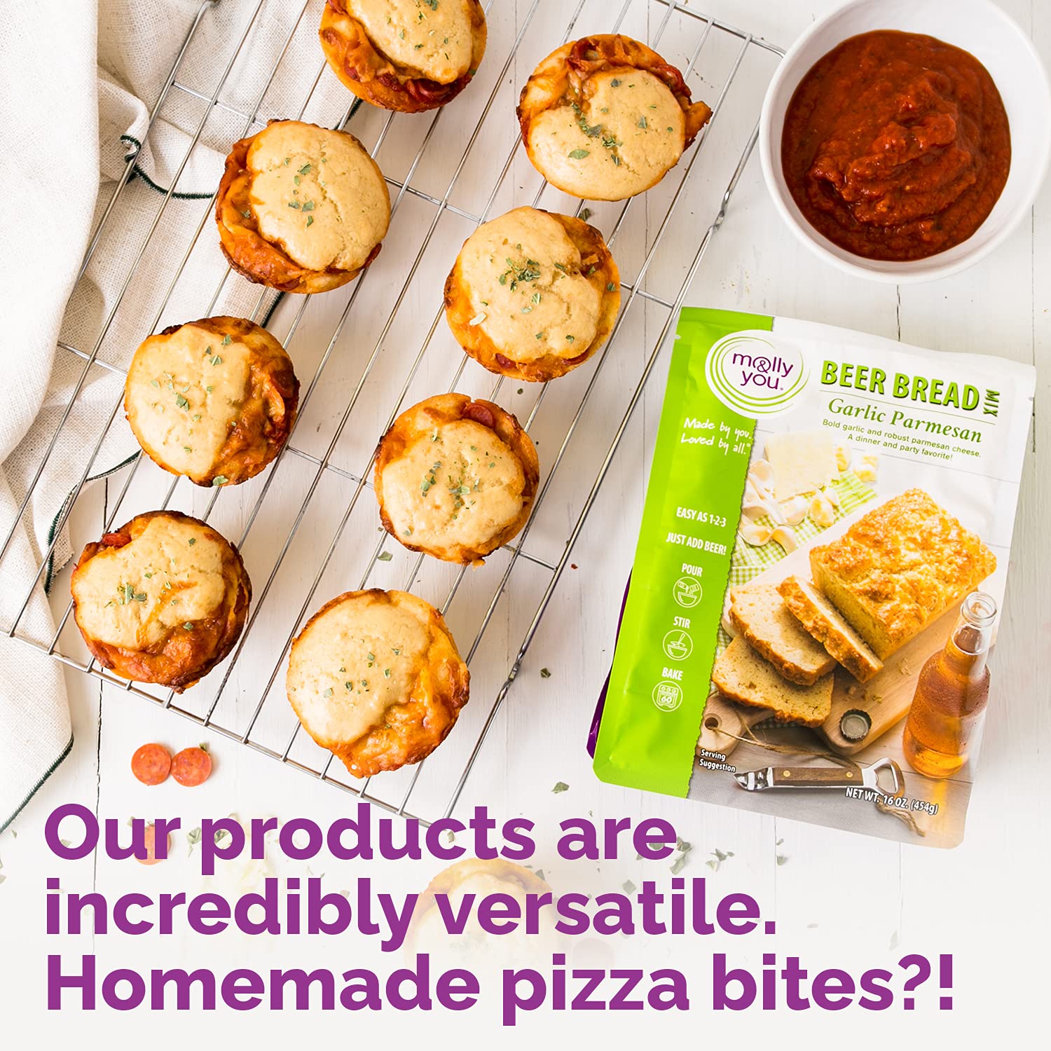 Molly & You Garlic Parmesan Beer Bread Mix (Pack of 1) - Gourmet Artisan Bread Kit - No Bread Machine Required - Just Add Beer or Soda - Perfect for Parties, Gifts & Homemade Bread Lovers