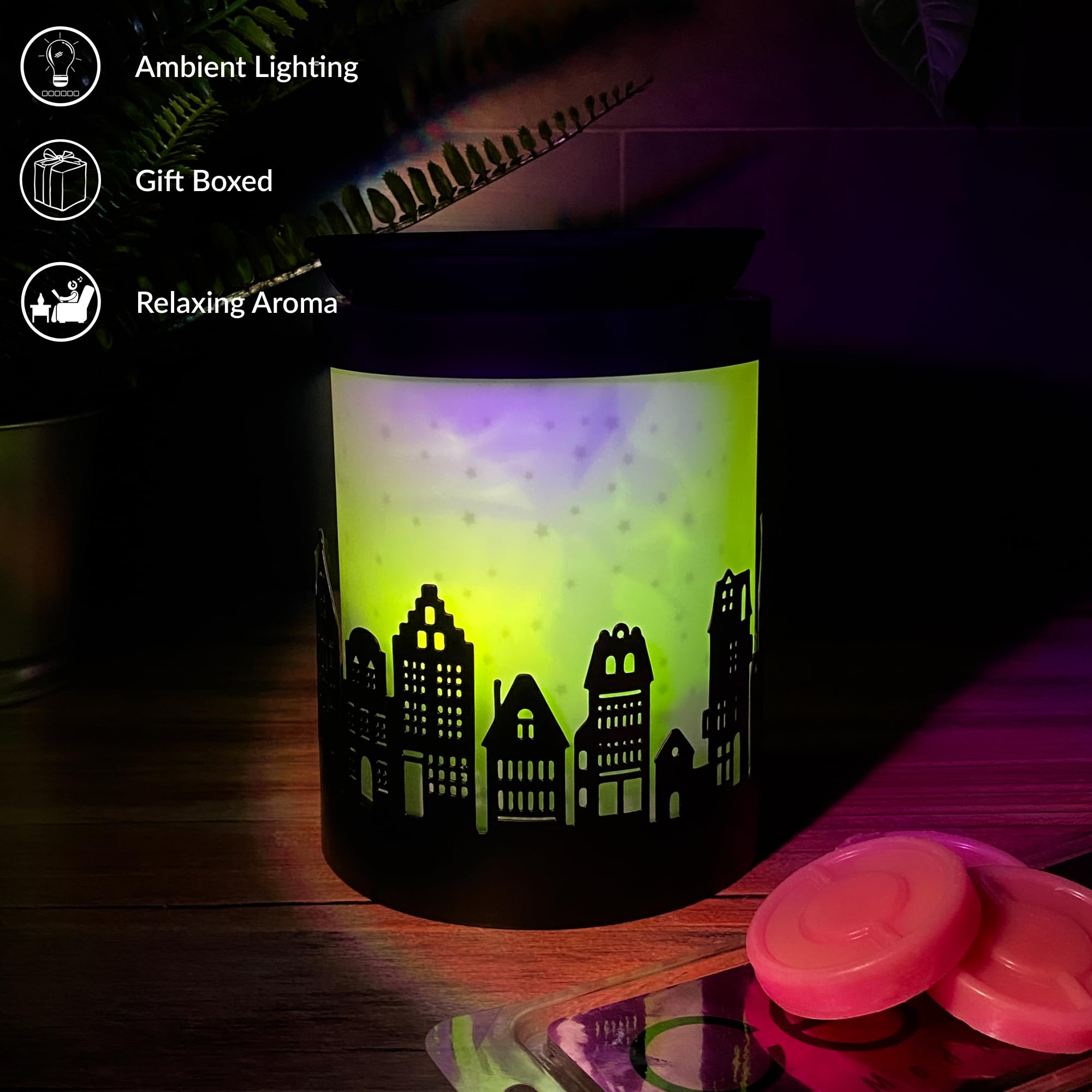 Premium Cello City Northern Lights Electric Wax Melt Burner for Home Aromatherapy & Relaxation - Perfect for Bedroom, Living Room, and Office Use