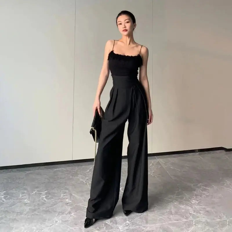 Women's Black Wide Leg Pants - High Waist Slimming Straight Leg Trousers for Casual Wear | Office, Lounge & Street Style Outfits