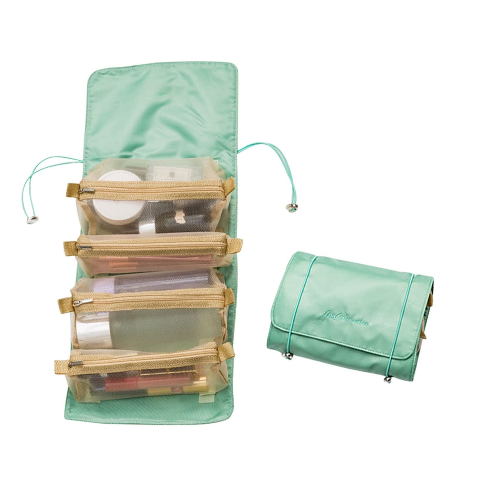 Kangguolai Large 4-Fold Makeup Organizer Bag - Portable Cosmetic Storage for Vanity, Travel & On-The-Go (Green, One Size) | Perfect for Makeup Artists, Travel Essentials & Daily Beauty Routine
