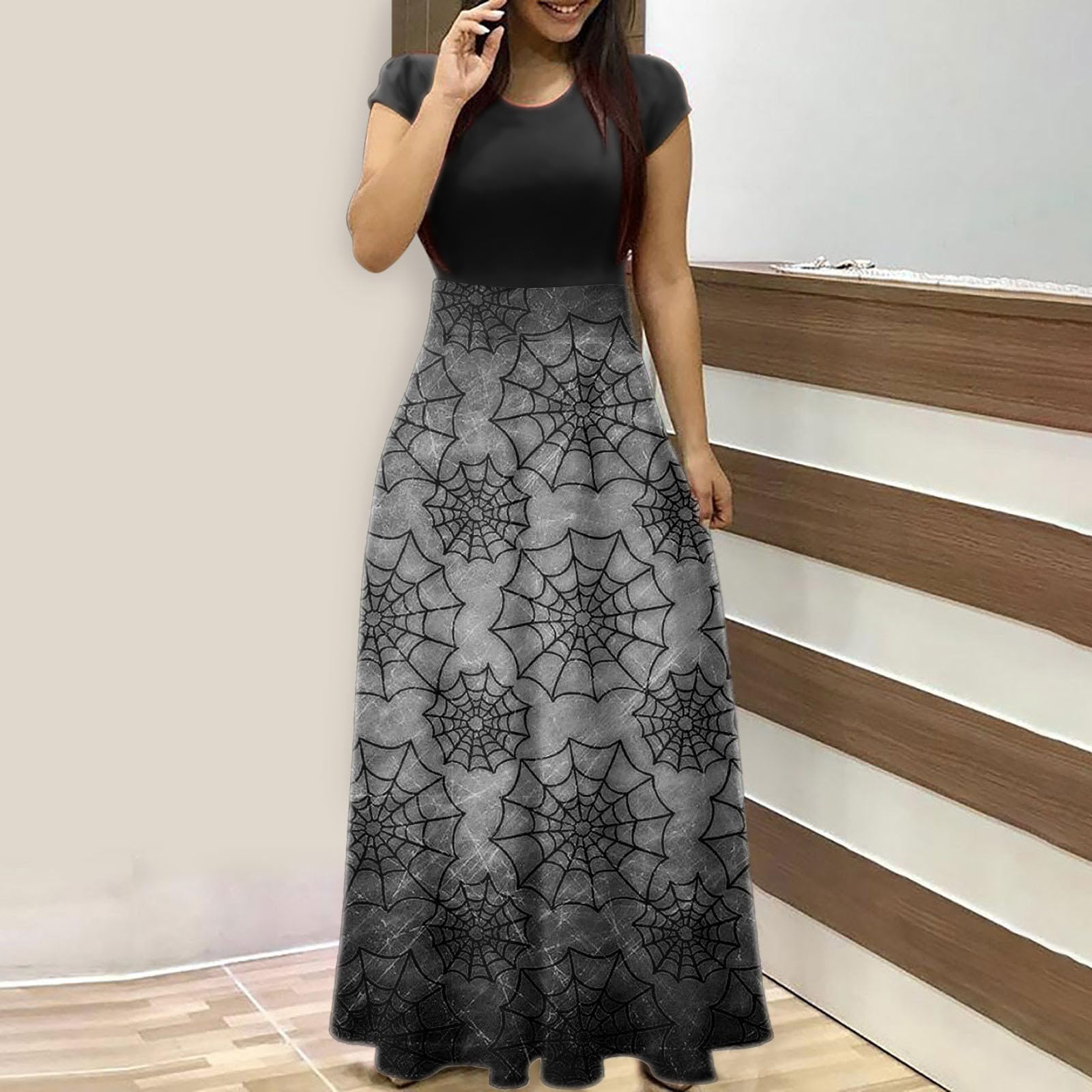 Yihaojia Women's Short Sleeve Maxi Dress - Breathable All-Weather Sundress for Beach, Party & Casual Wear | Summer Flowy Dress with Crewneck | Perfect for Vacation, Date Night & Outdoor Activities