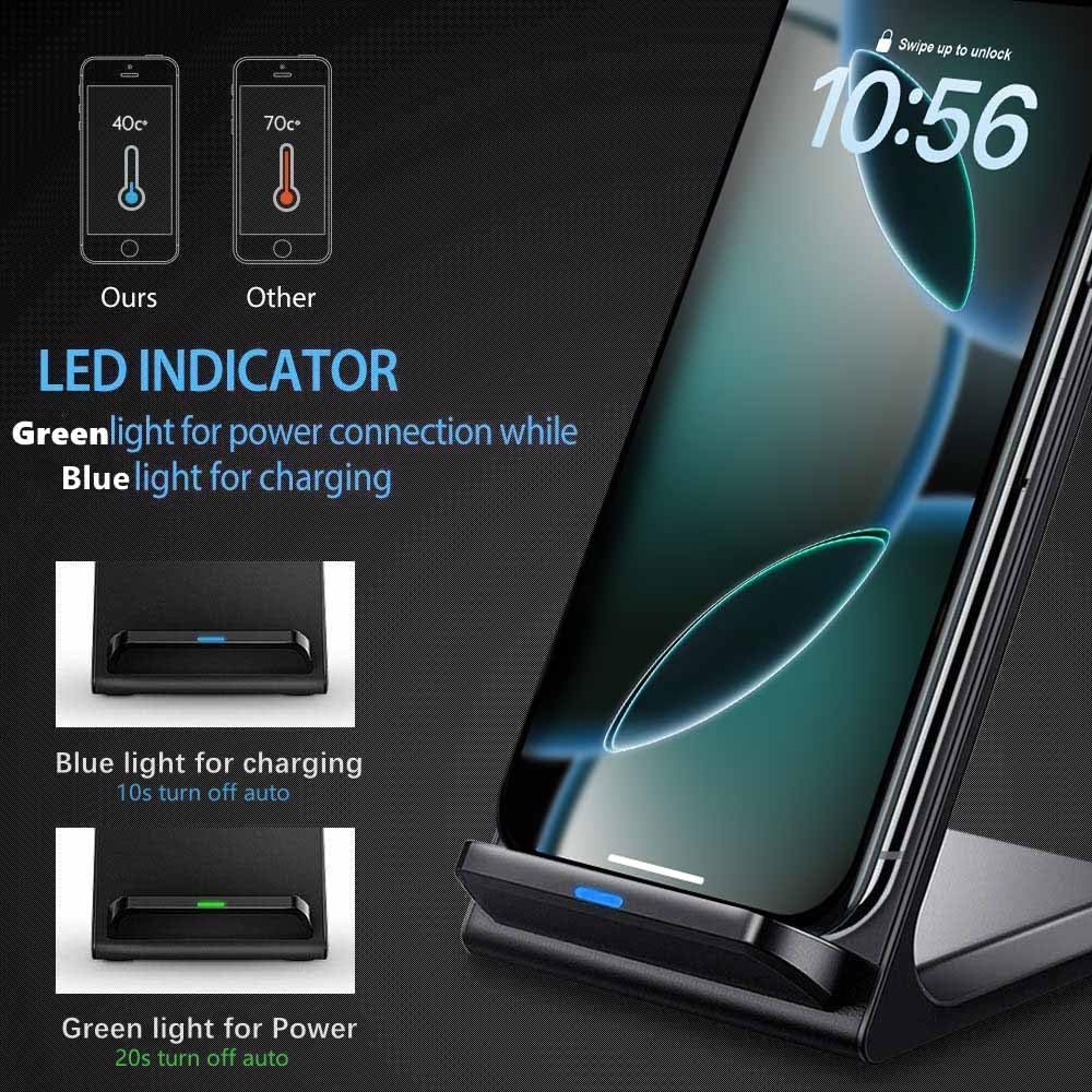 20W Fast Wireless Charging Stand for iPhone 16/16 Pro/15/14/13/12/11 Series, Galaxy S24/S23/S22/Note, Pixel & LG - Qi Certified Phone Charger with LED Indicator (No Adapter Included) | Perfect for Bedside, Office & Car Use