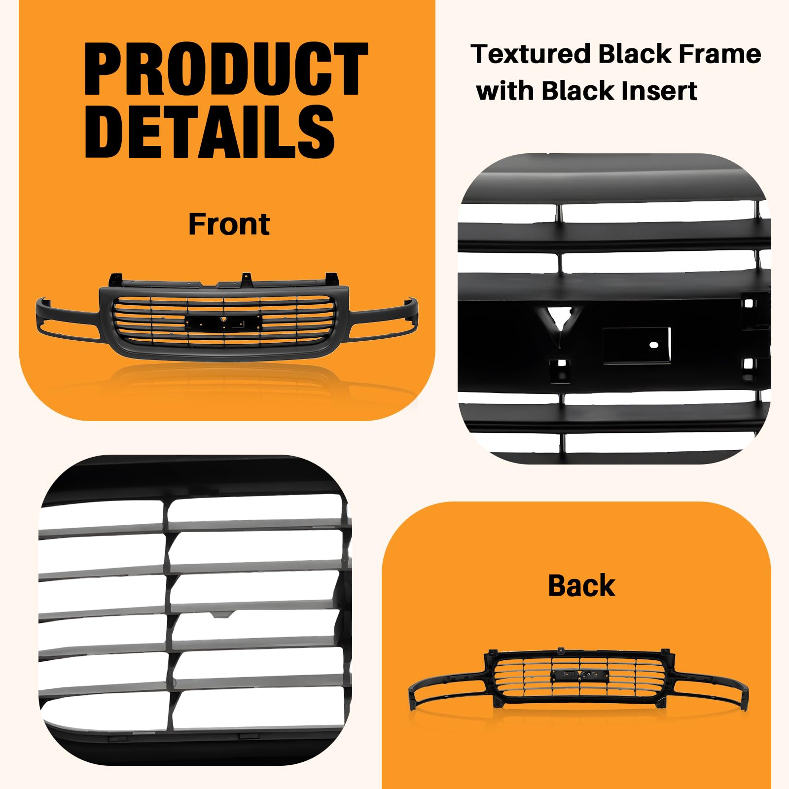GMC Sierra 1500 2500 3500 & Yukon Front Grill Grille (1999-2006) - Gray with Black Insert | Replacement GM1200429 19130786 | Perfect for Off-Roading & Truck Customization