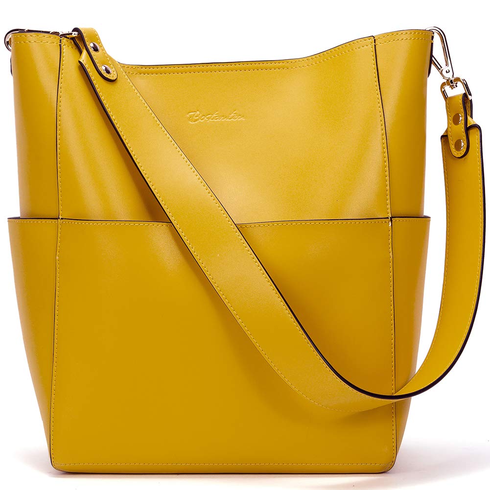 BOSTANTEN Women's Genuine Leather Designer Handbag - Stylish Tote Purse & Shoulder Bucket Bag for Work, Travel & Everyday Use