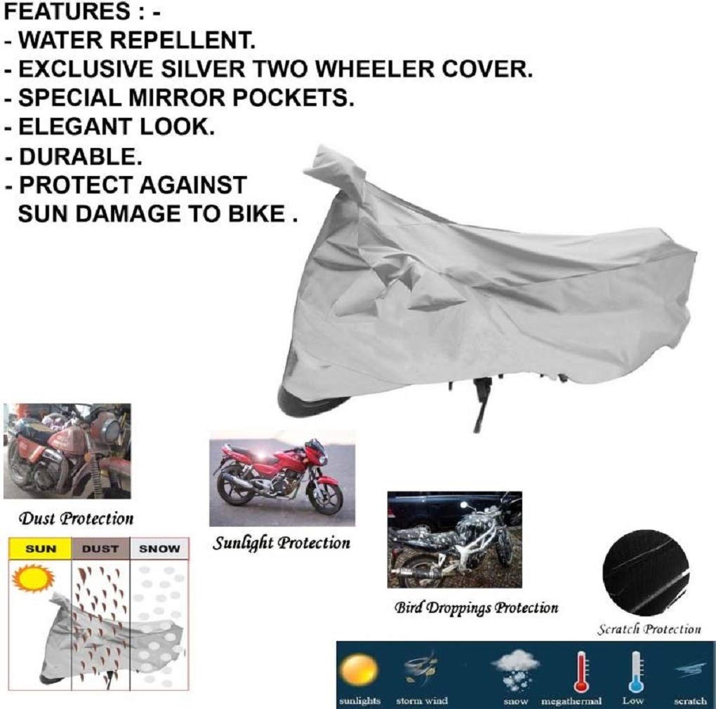 UV Protection Bike Cover for TVS Scooty Pep Plus with Buckle Lock - Waterproof, Dustproof Motorcycle Cover for Outdoor Parking (Silver) | Ideal for Garage, Street & Travel Storage