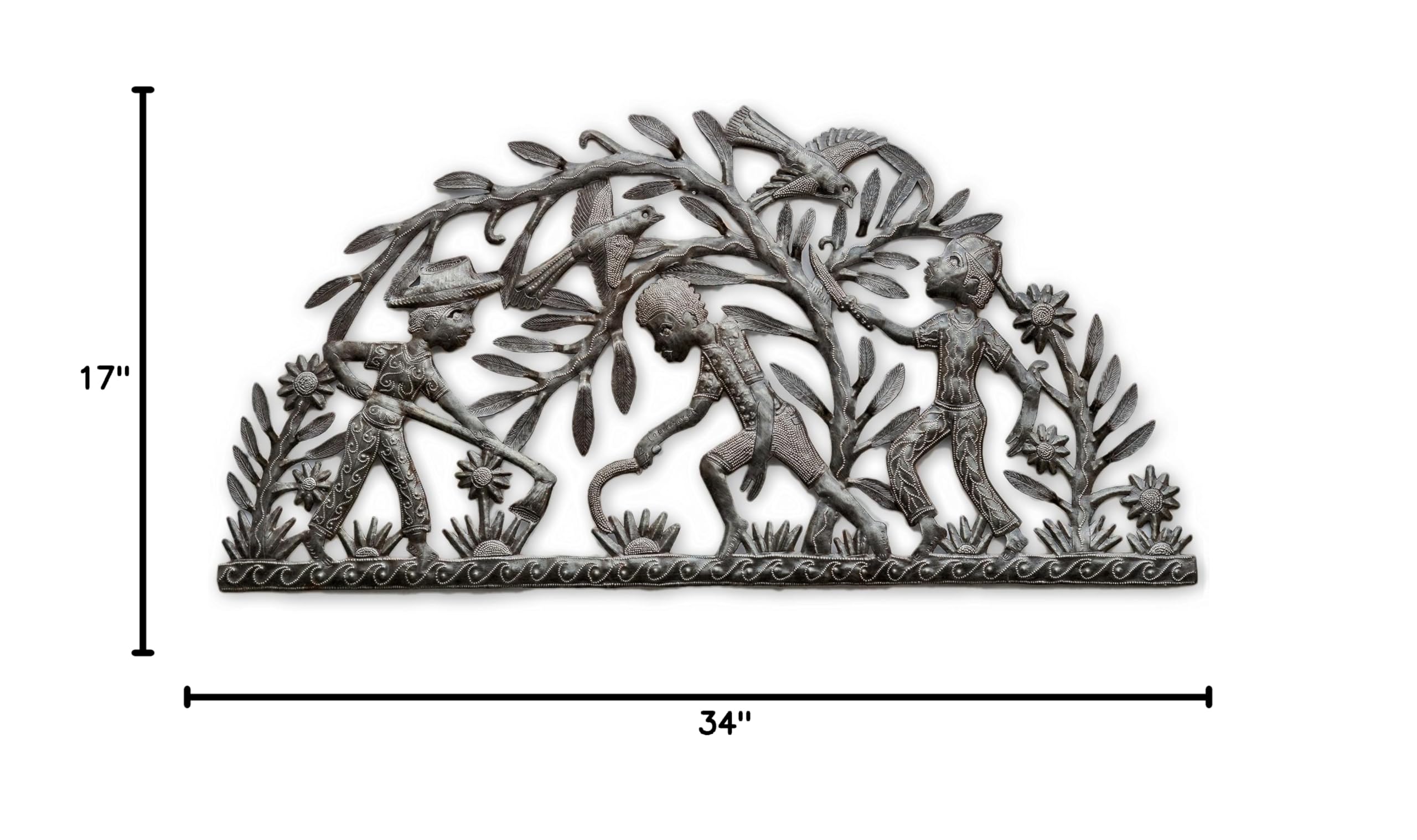 Handmade Cactus Folk Art Wall Sculpture - Haiti Recycled Metal Art, Fair Trade Steel Wall Decor, 34