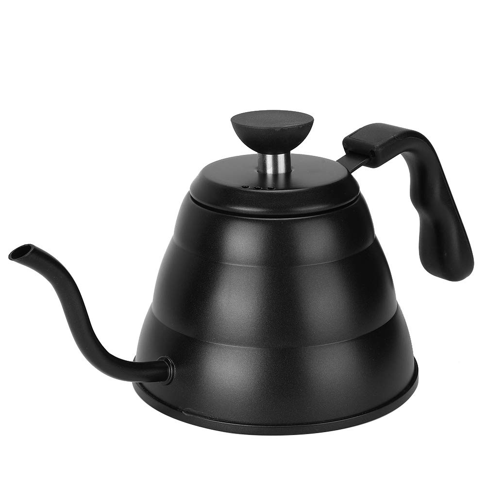 1L Stainless Steel Gooseneck Tea Kettle - 304 Food Grade Stovetop Pour Over Kettle with Heat-Resistant Rubber Handle for Induction, Ceramic & Gas Cooktops - Perfect for Coffee Brewing, Tea Making & Home Kitchen Use (Black)