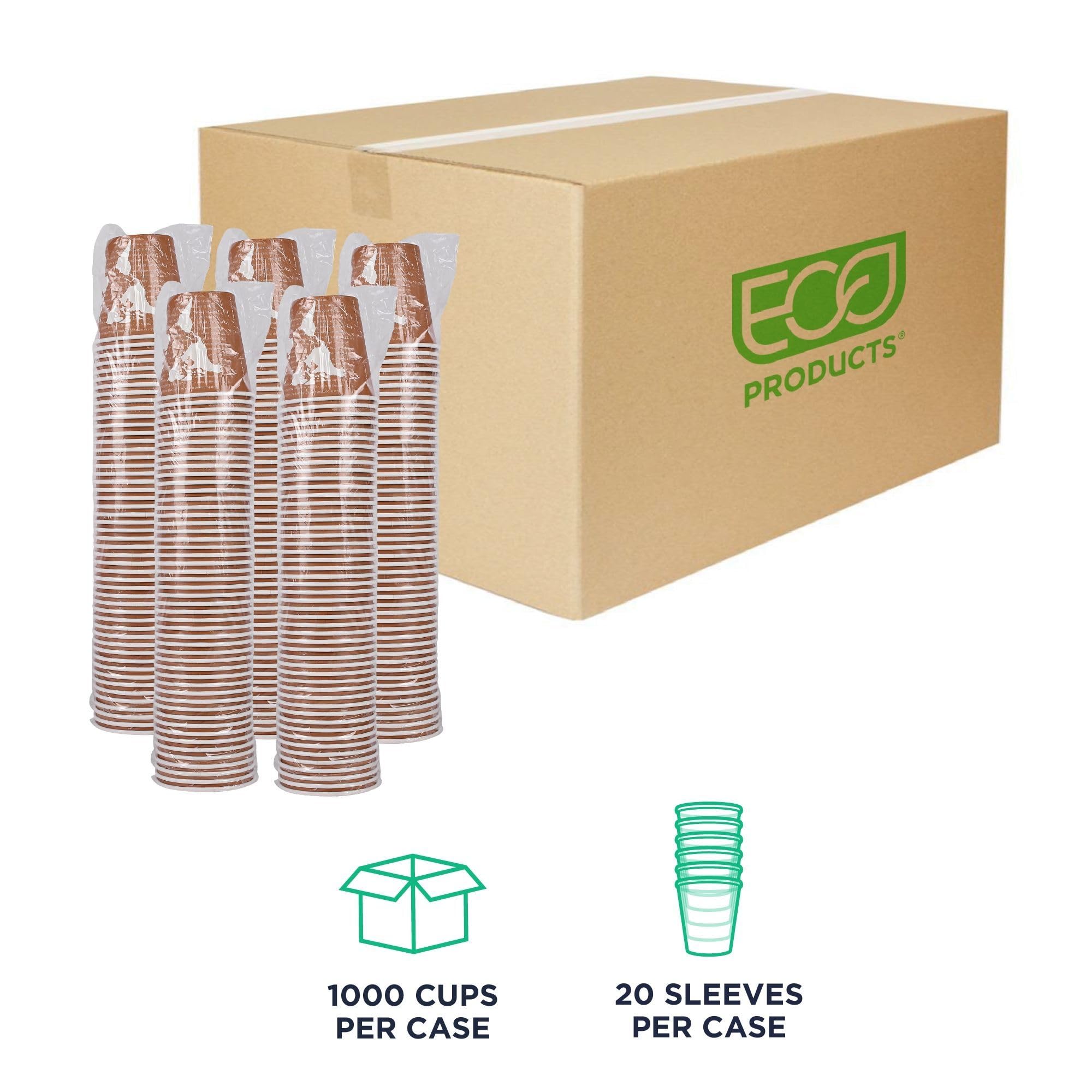 ECO PRODUCTS Compostable 10oz Disposable Coffee Cups - 1000 Count, Plant-Based PLA Lining, Hot/Cold Beverage Paper Cups for Office, Cafes & Events | Biodegradable & Eco-Friendly World Art Design